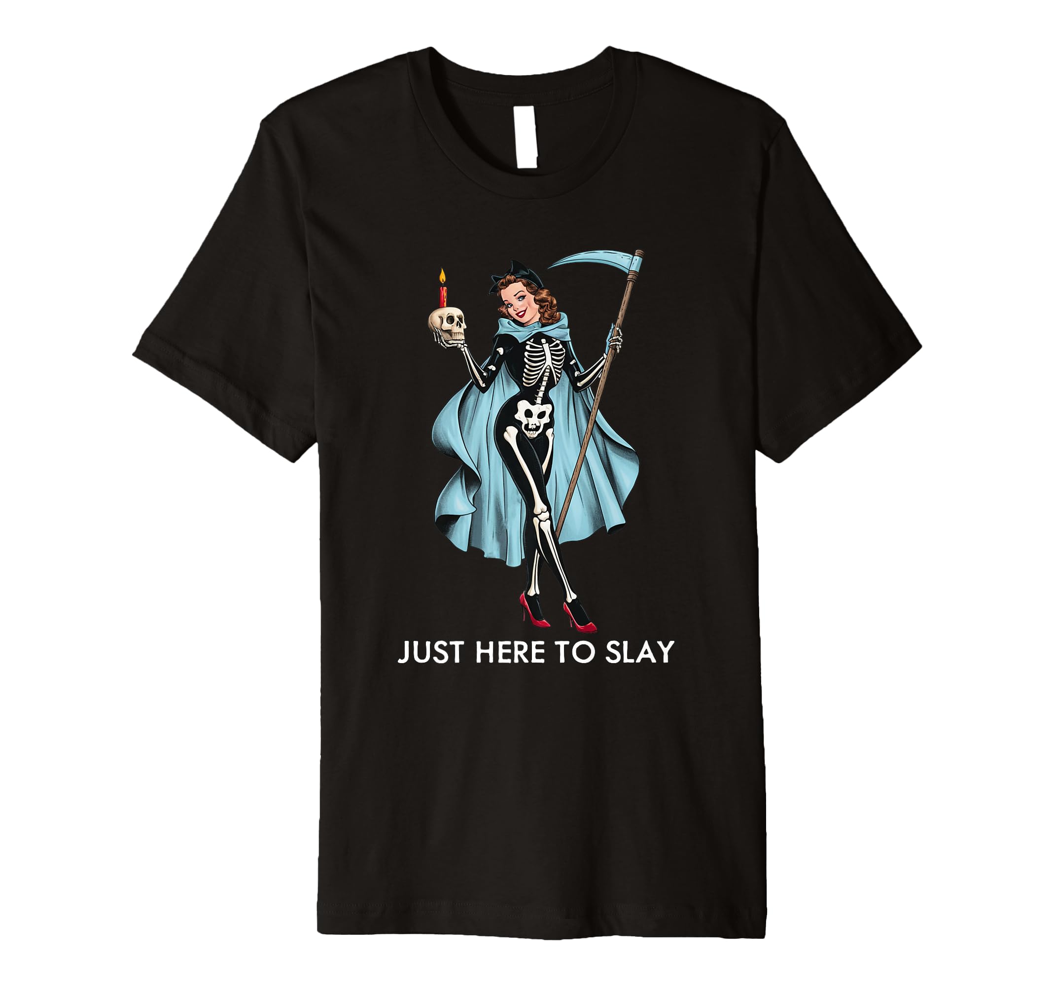 Just Here To Slay Funny Halloween T-Shirt - Minimalist Print Men Women - T-Shirt, Sweatshirt, Hoodie