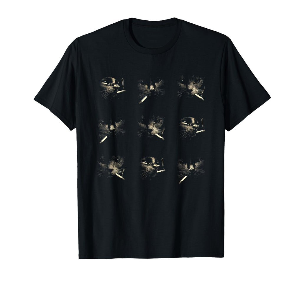 Funny Edgy Smoking Cat Meme 3X3 Grid T-Shirt - Novelty Apparel Men Women - T-Shirt, Sweatshirt, Hoodie