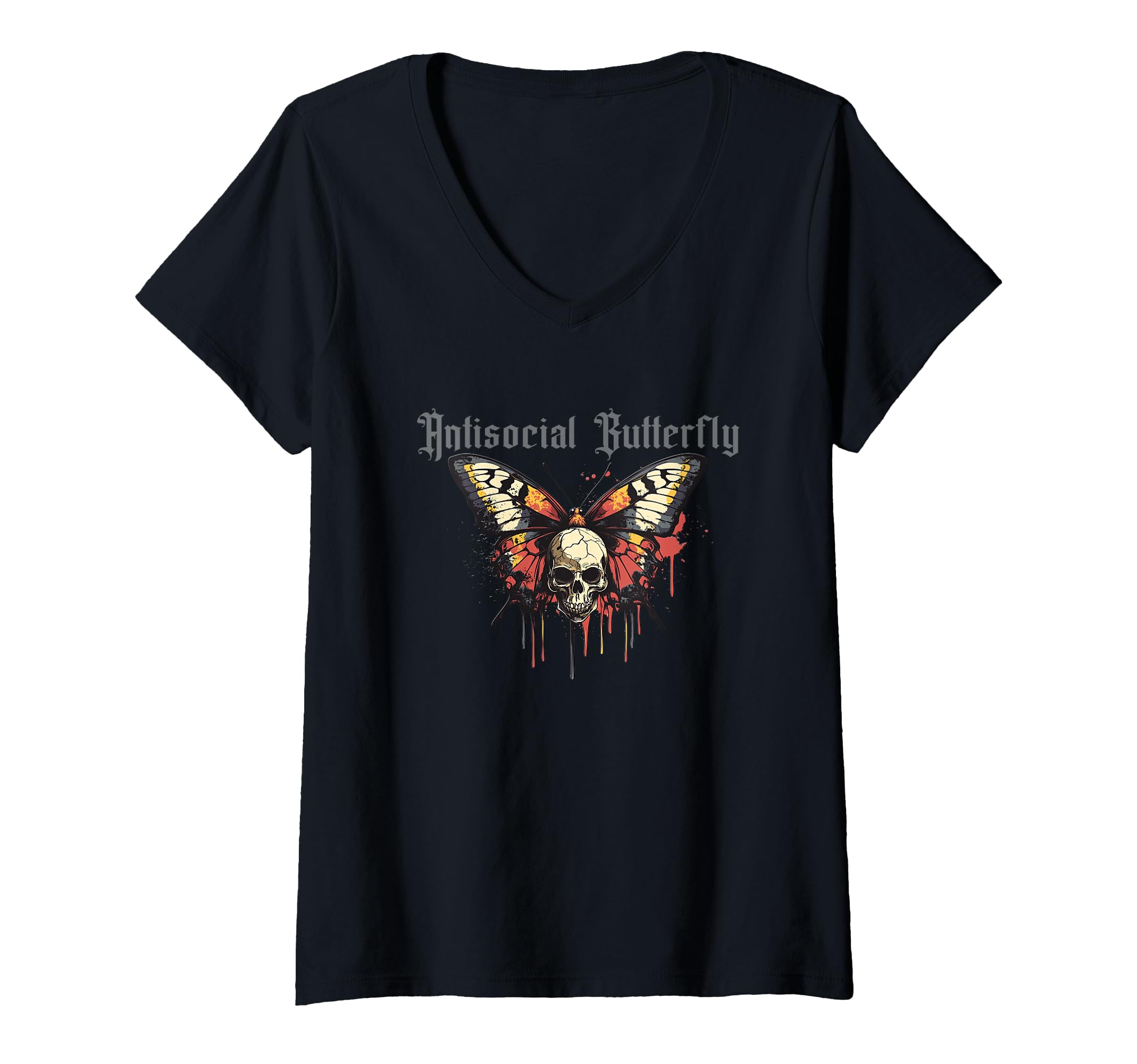 Womens Antisocial Butterfly V Neck T-Shirt - Casual Everyday Wear Men Women - T-Shirt, Sweatshirt, Hoodie