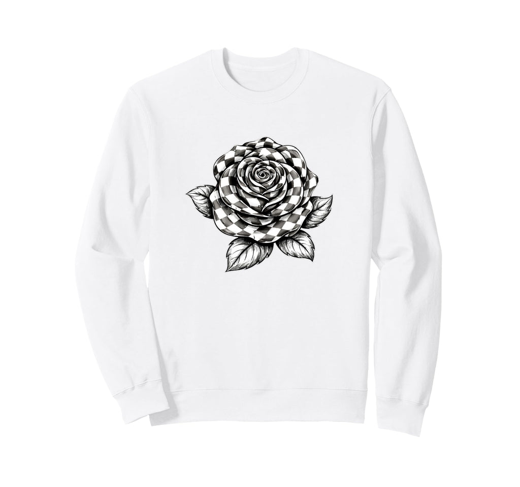 Checkered Flower Checker Rose Sweatshirt - Trendy Graphic Men Women - T-Shirt, Sweatshirt, Hoodie