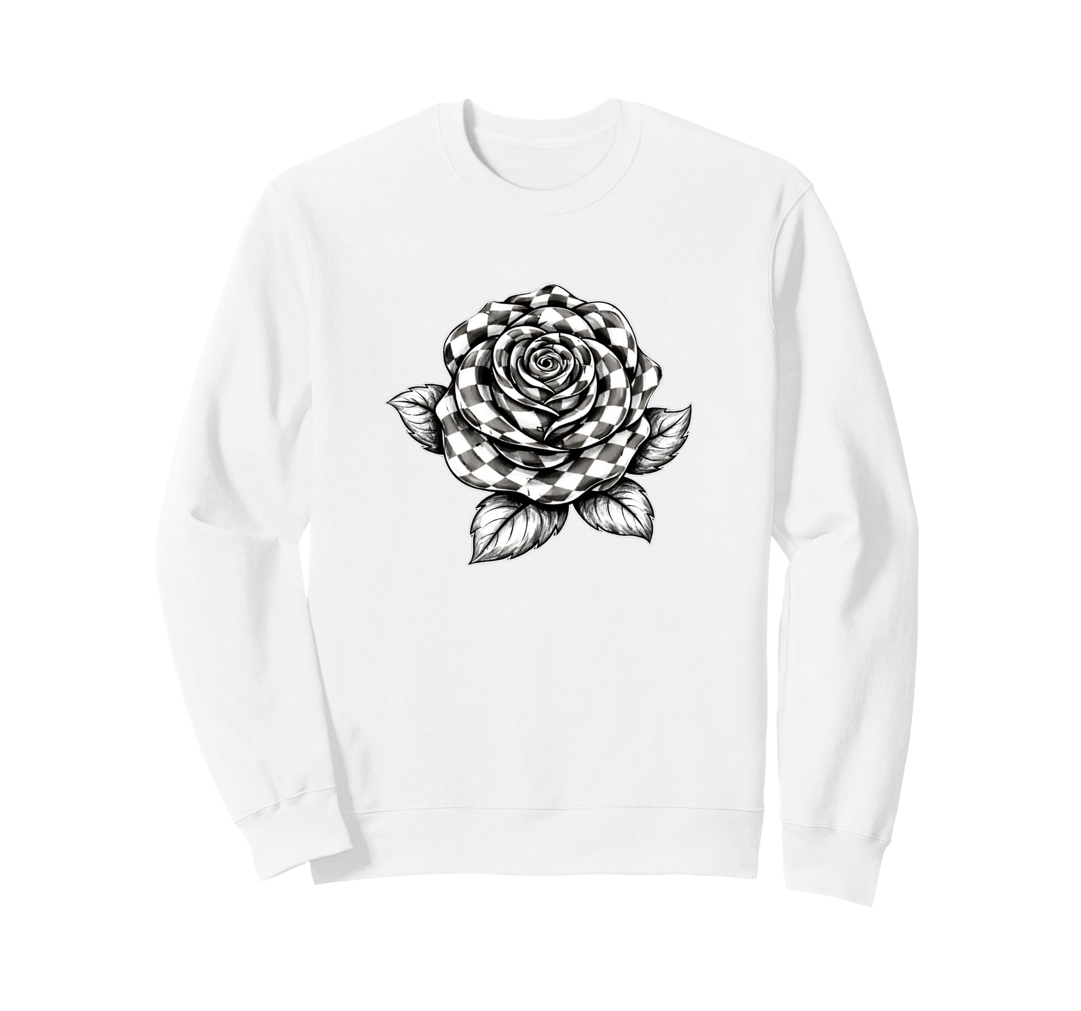 Checkered Flower Checker Rose Sweatshirt - Trendy Graphic Men Women - T-Shirt, Sweatshirt, Hoodie