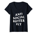 Womens Anti Social Butterfly V Neck T-Shirt - Streetwear Style for Adults - T-Shirt, Sweatshirt, Hoodie