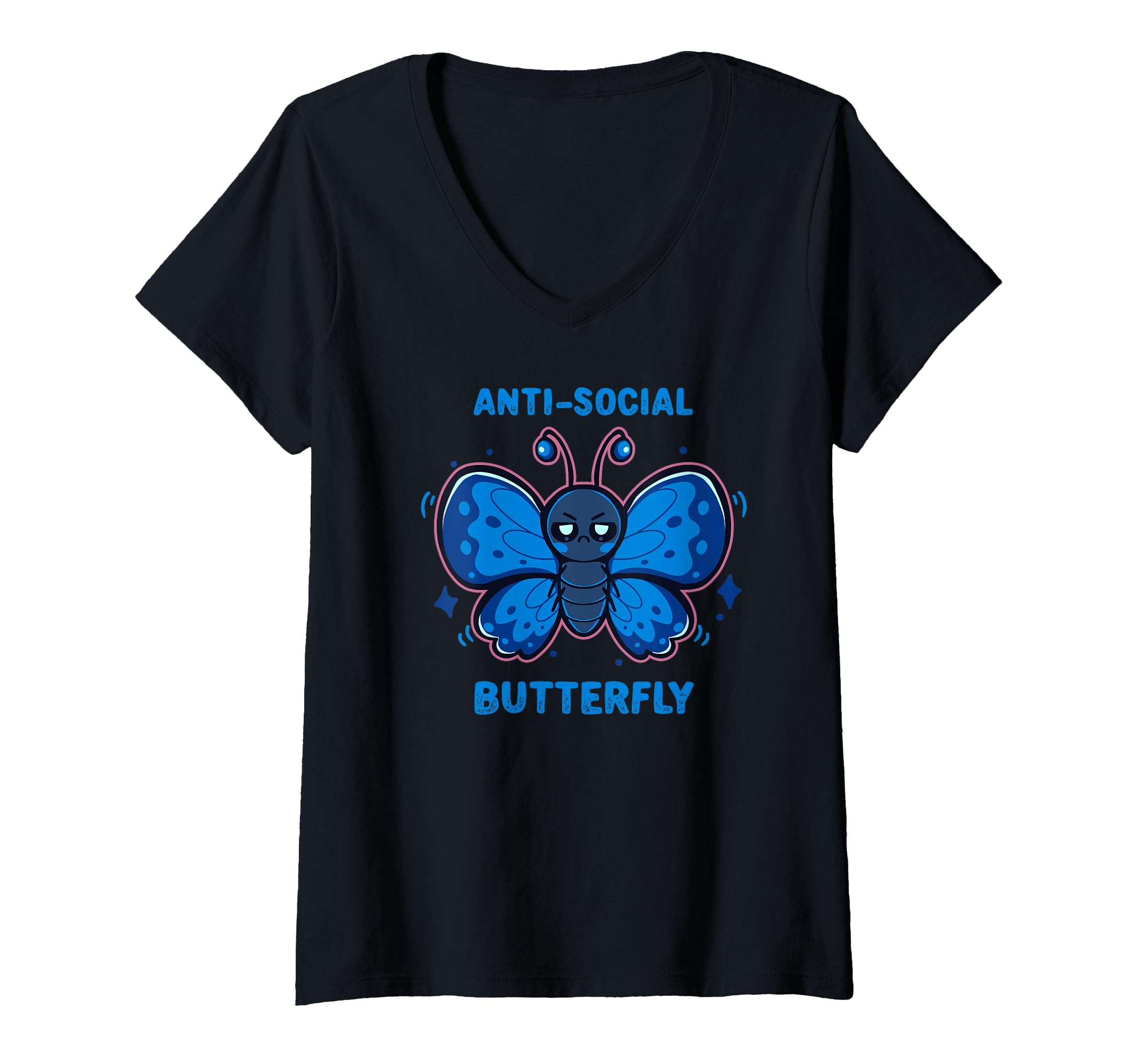 Womens Anti Social Butterfly V Neck T-Shirt - Unique Graphic Men Women - T-Shirt, Sweatshirt, Hoodie