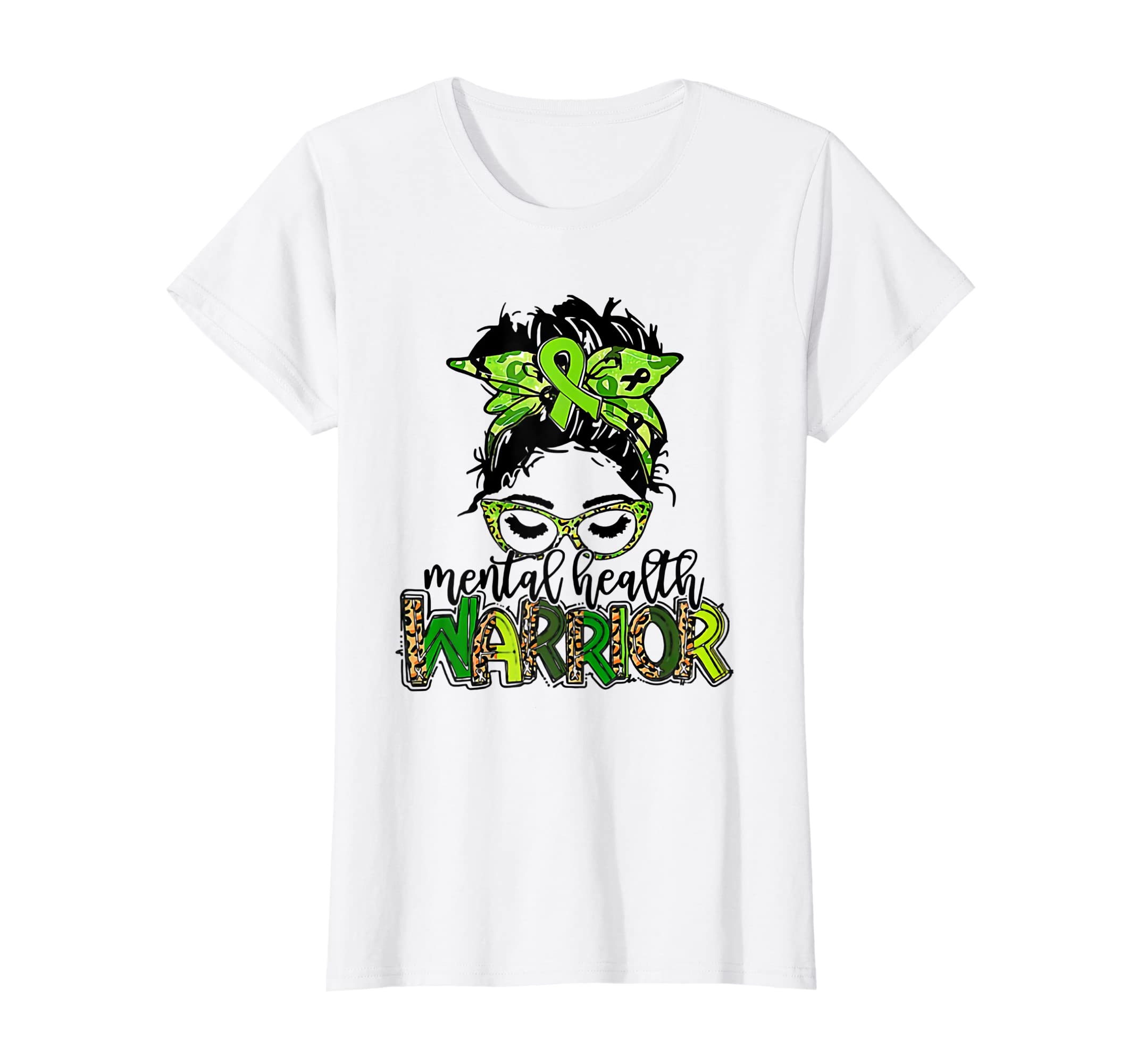 Womens Messy Bun Green Warrior Mental T-Shirt - Minimalist Print Men Women - T-Shirt, Sweatshirt, Hoodie