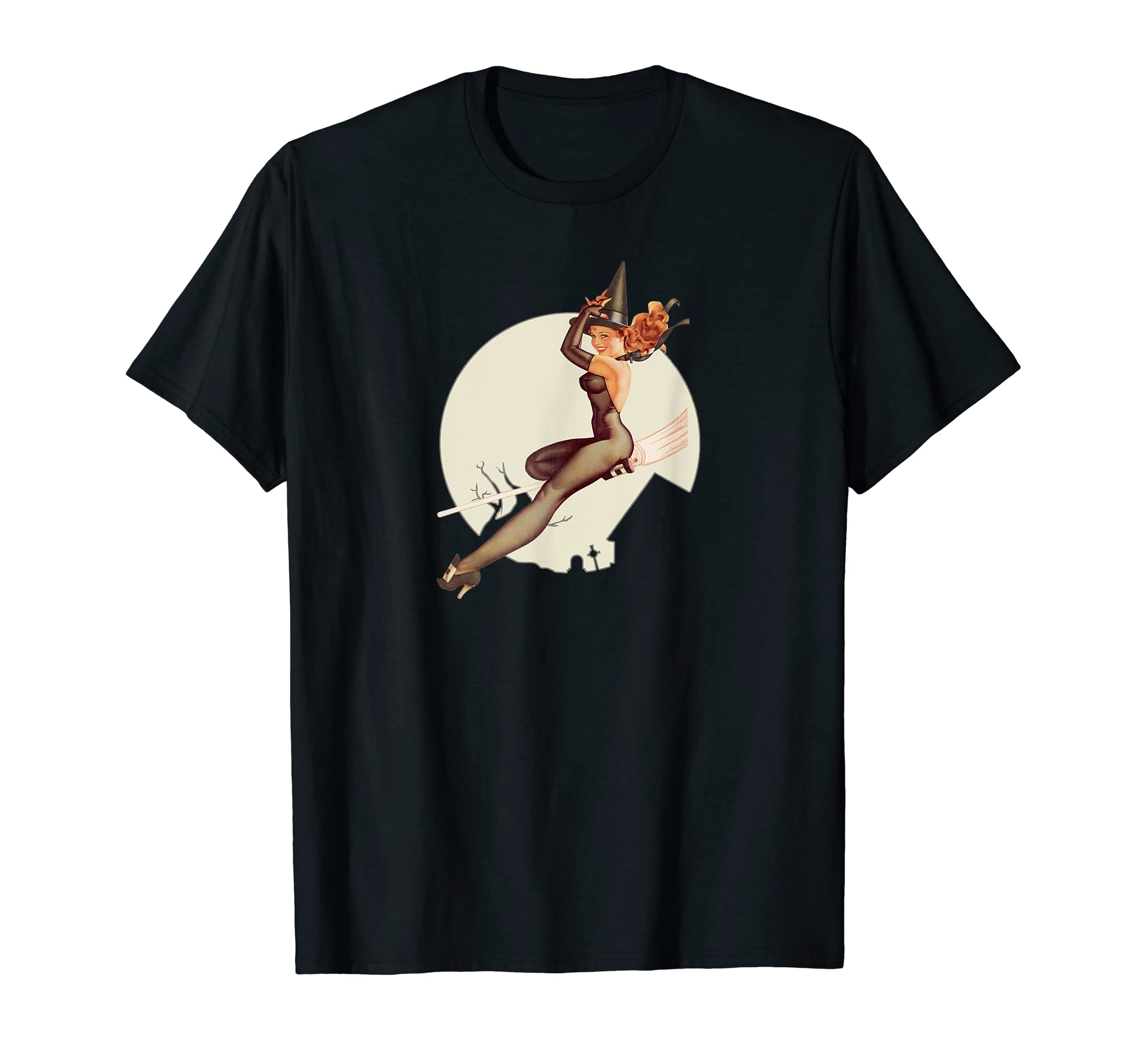 Pinup Witch Halloween Illustration T-Shirt - Novelty Apparel Men Women - T-Shirt, Sweatshirt, Hoodie