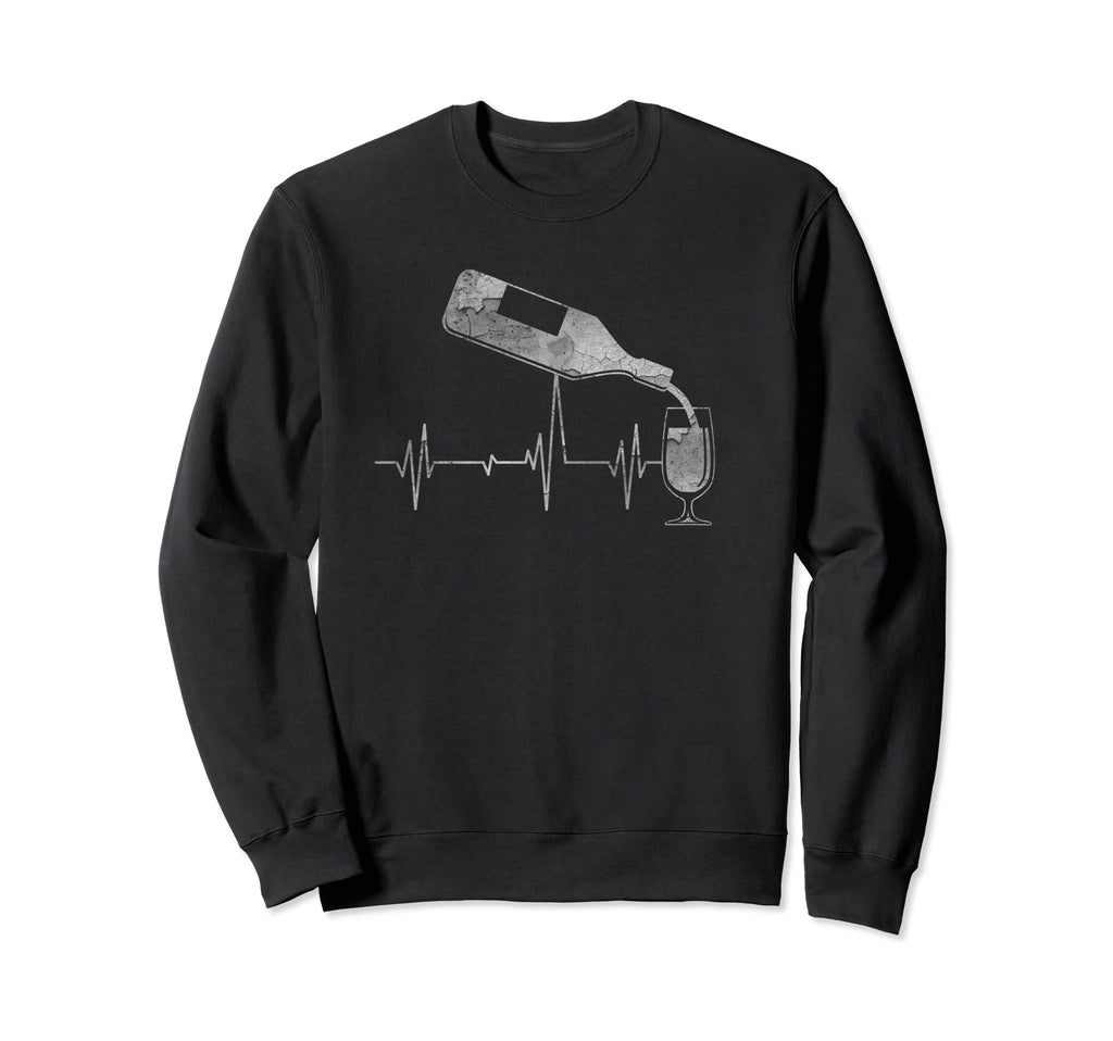 Distressed Heartbeat Wine Beer Sweatshirt - Unique Graphic Men Women - T-Shirt, Sweatshirt, Hoodie