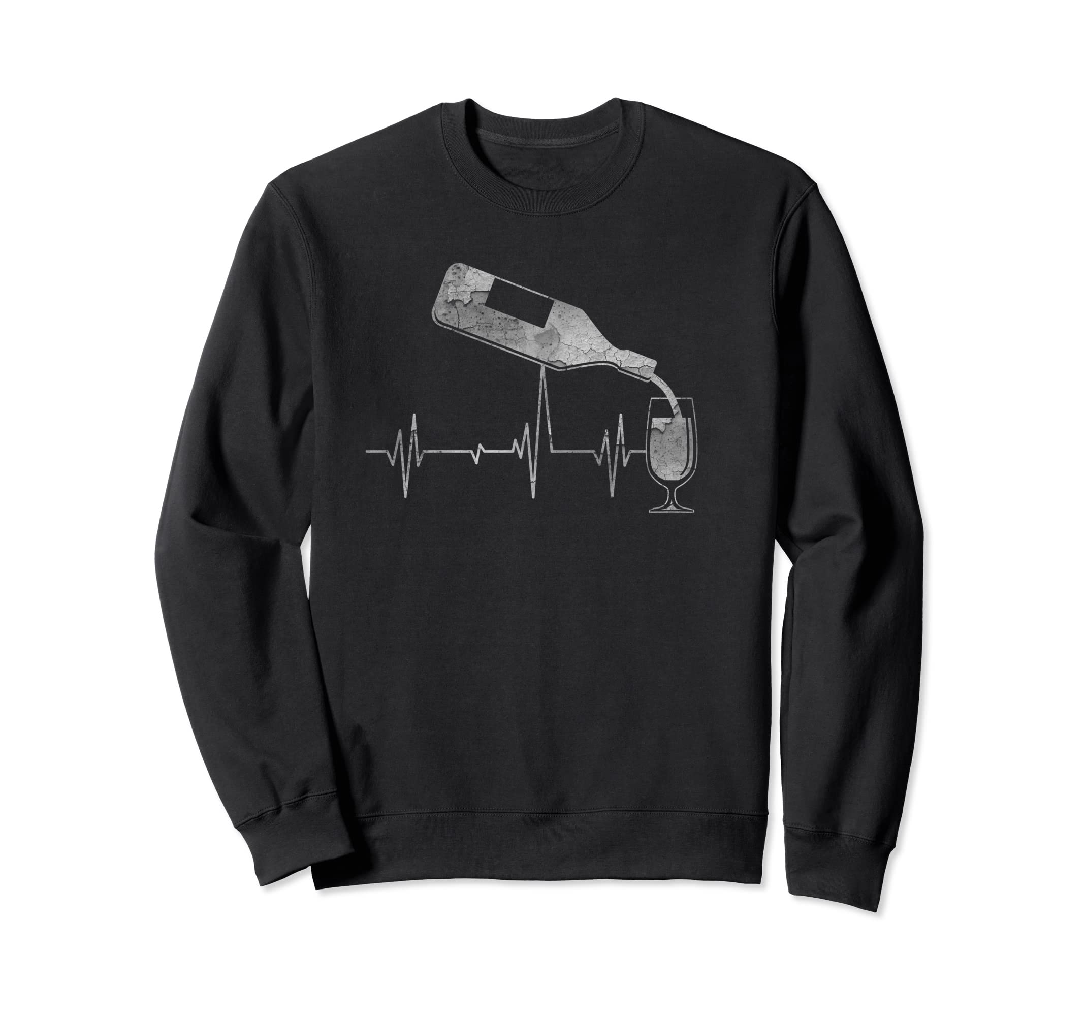 Distressed Heartbeat Wine Beer Sweatshirt - Unique Graphic Men Women - T-Shirt, Sweatshirt, Hoodie