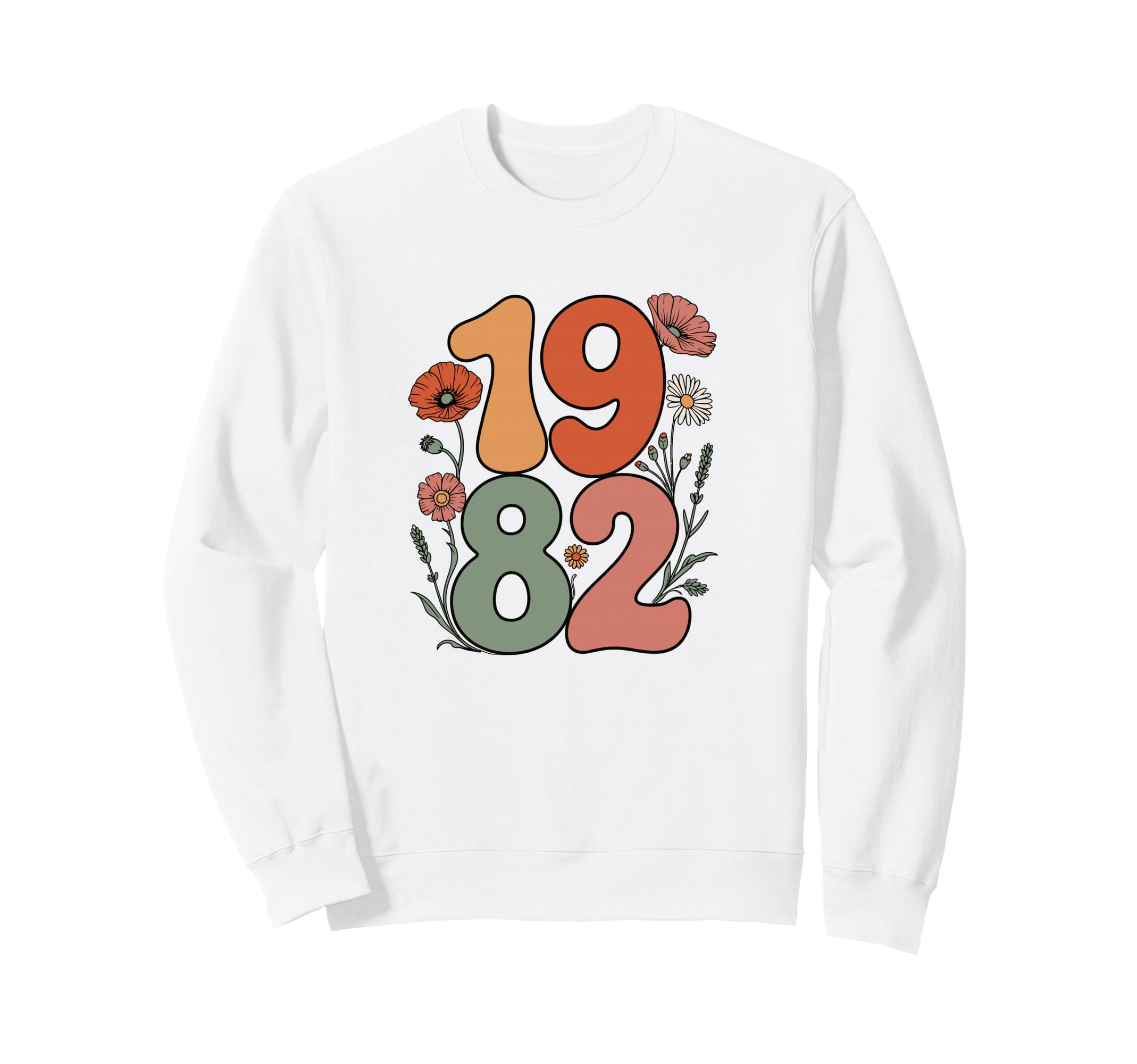 Floral 1982 Year Illustration Sweatshirt - Aesthetic Graphic for Adults - T-Shirt, Sweatshirt, Hoodie