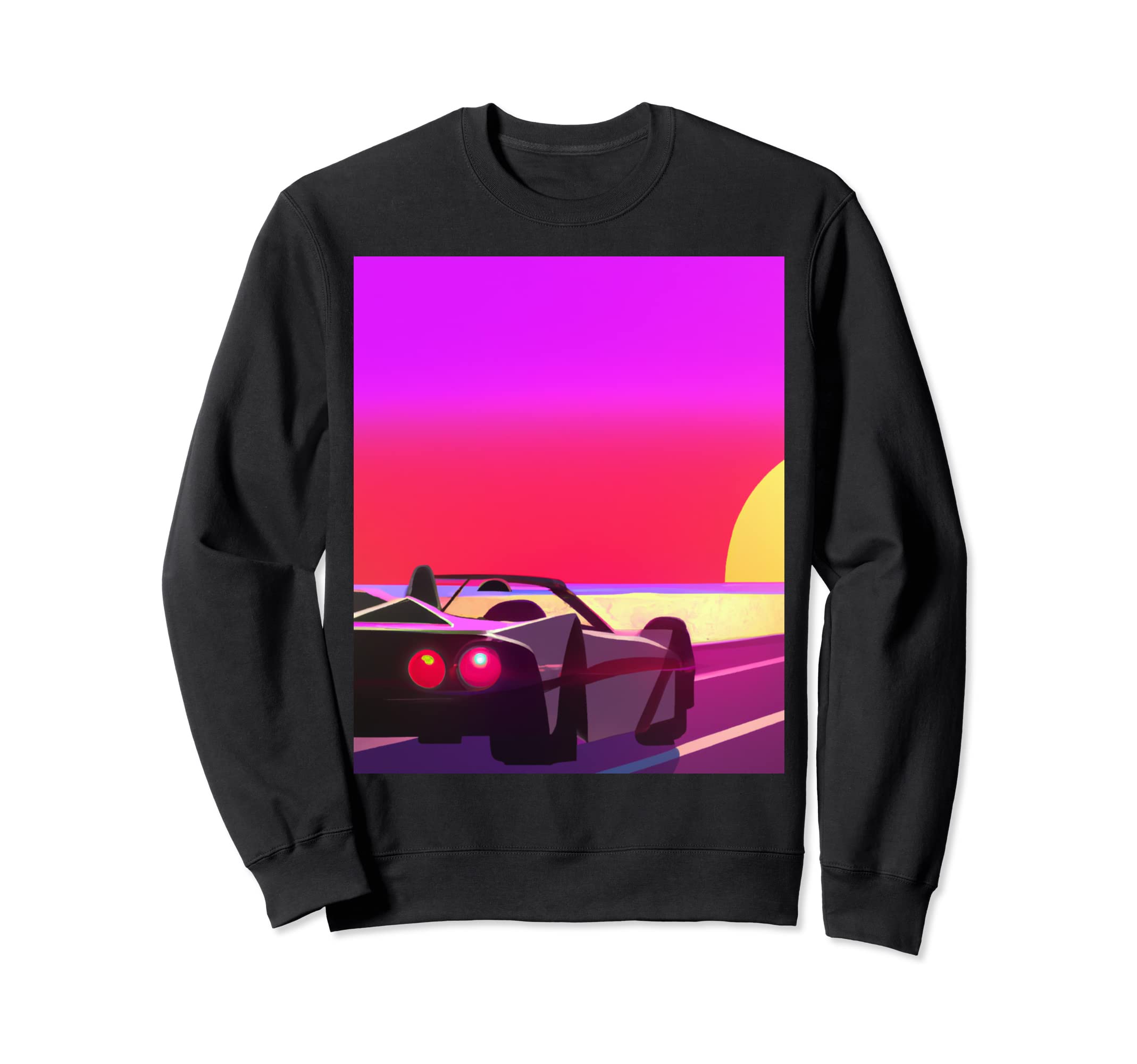 Synthwave Outrun Sports Car Beach Sweatshirt - Minimalist Print Unisex - T-Shirt, Sweatshirt, Hoodie