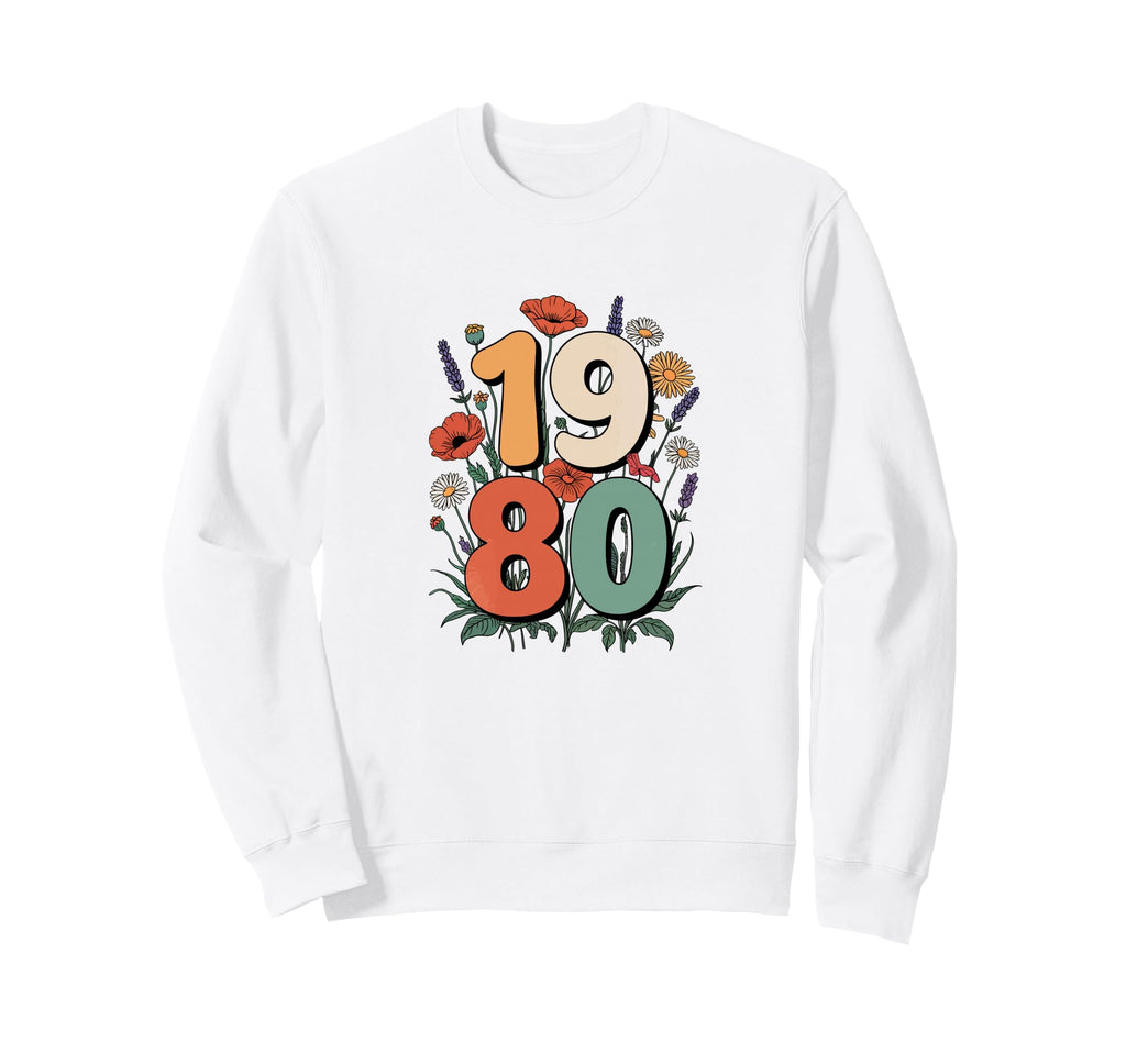 Floral 1980 Year Illustration Sweatshirt - Streetwear Style for Adults - T-Shirt, Sweatshirt, Hoodie