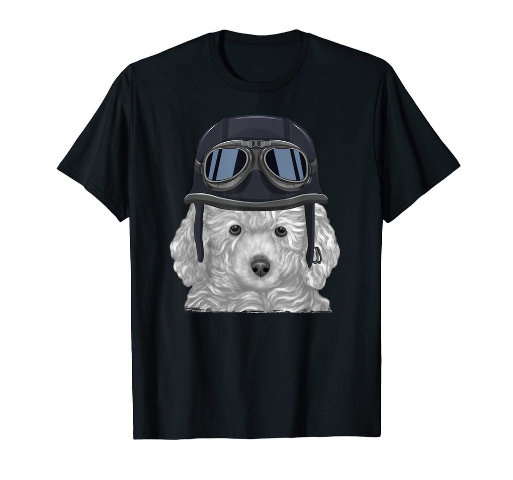 White Poodle Wearing Motorcycle Helmet T-Shirt - Graphic Print Unisex - T-Shirt, Sweatshirt, Hoodie