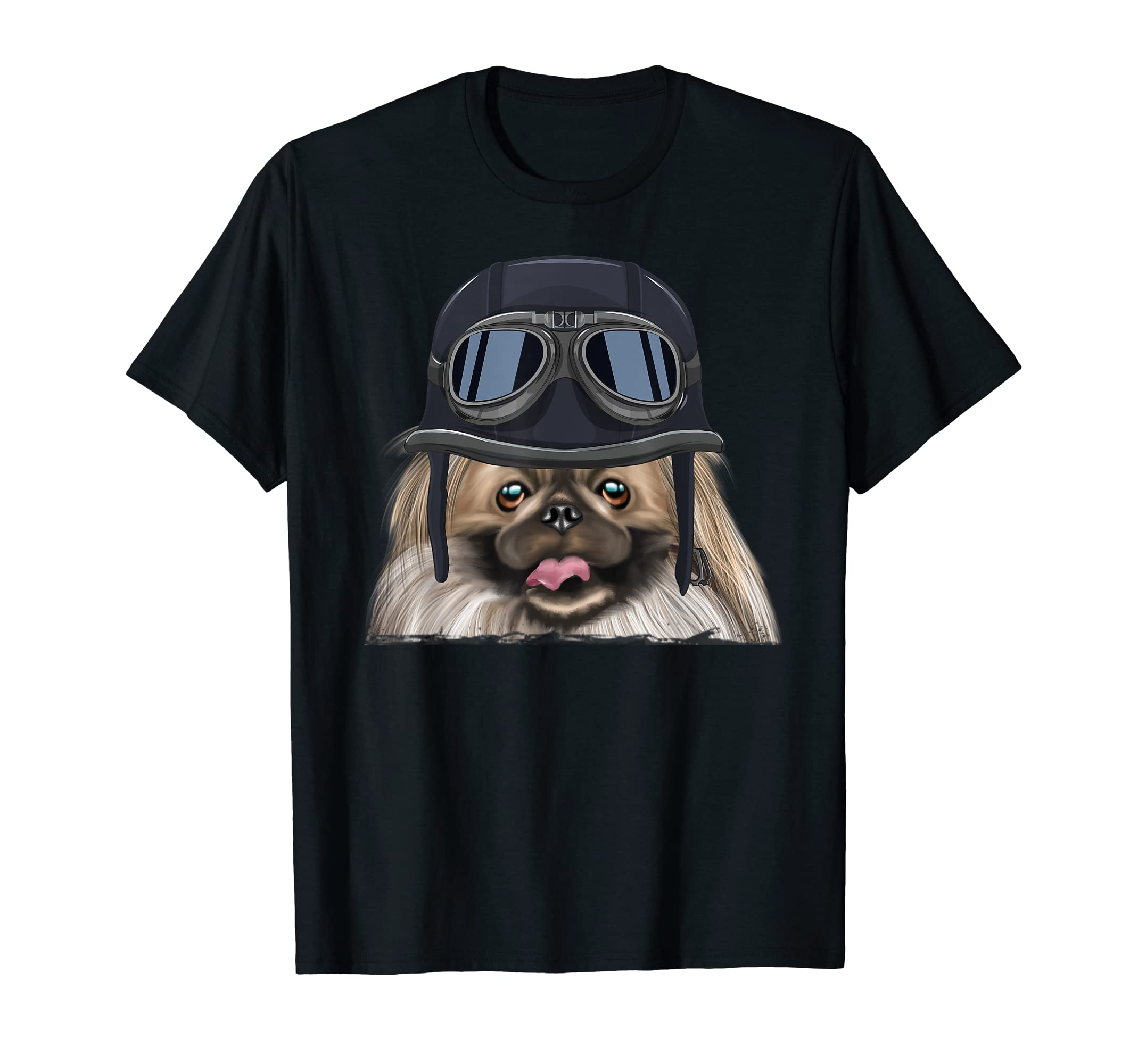 Funny Motorcycle Helmet Pekingese T-Shirt - Aesthetic Graphic for Adults - T-Shirt, Sweatshirt, Hoodie