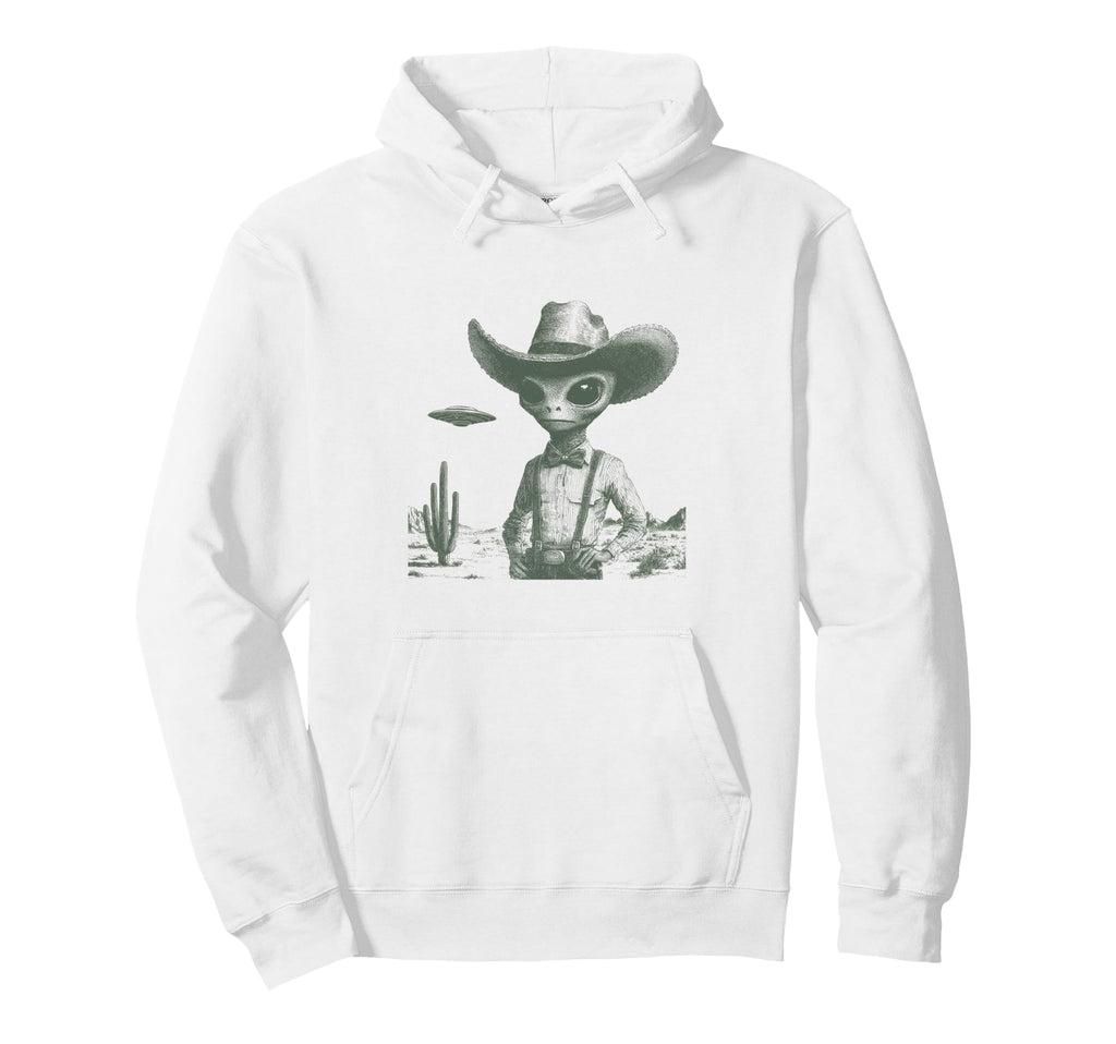 Cowboy Ufo Encounter Alien Western Hoodie - Fun Novelty Design Men Women - T-Shirt, Sweatshirt, Hoodie