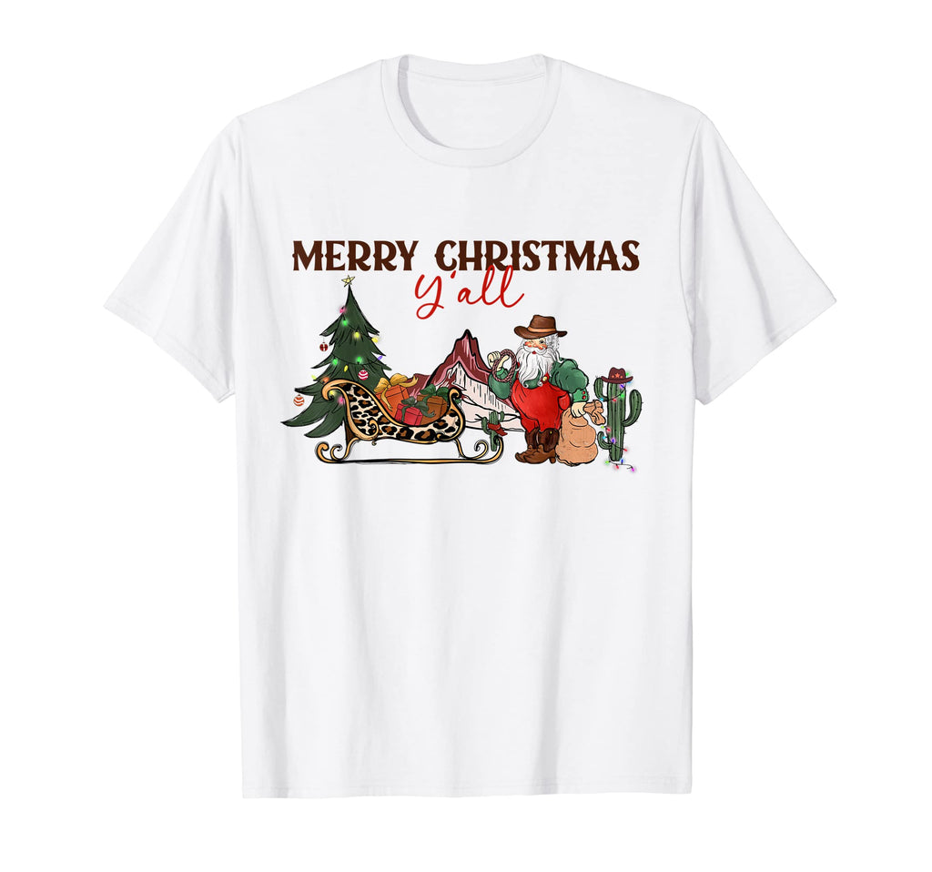 Merry Yall Cowboy Santa Western T-Shirt - Graphic Print Men Women - T-Shirt, Sweatshirt, Hoodie
