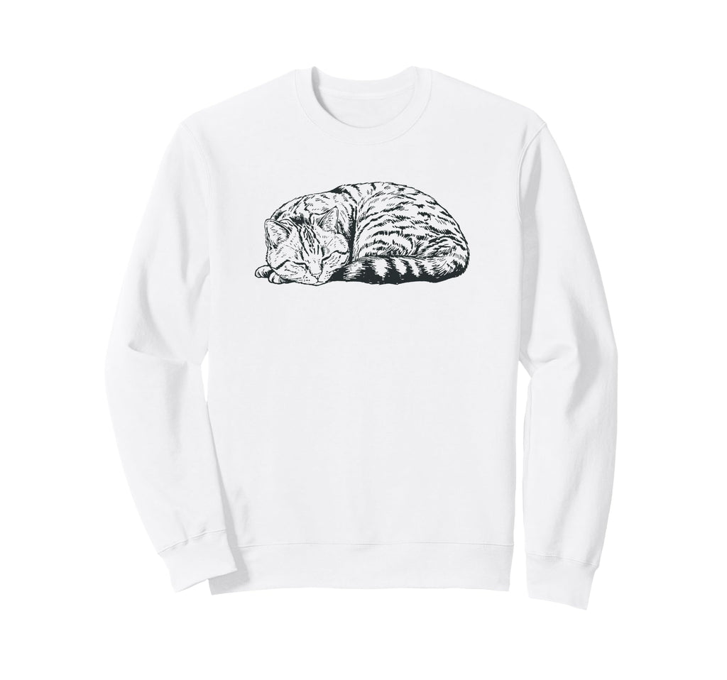Sleeping Tabby Cat Sketch Woodcut Cozy Sweatshirt - Trendy Graphic Unisex - T-Shirt, Sweatshirt, Hoodie