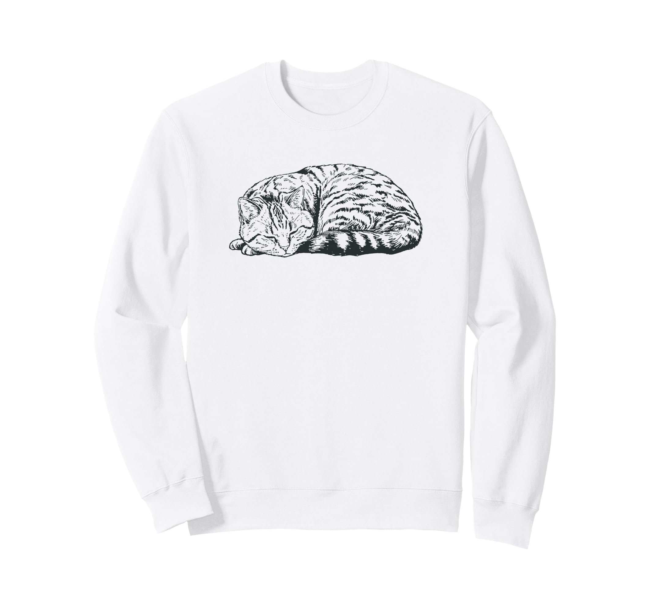 Sleeping Tabby Cat Sketch Woodcut Cozy Sweatshirt - Trendy Graphic Unisex - T-Shirt, Sweatshirt, Hoodie