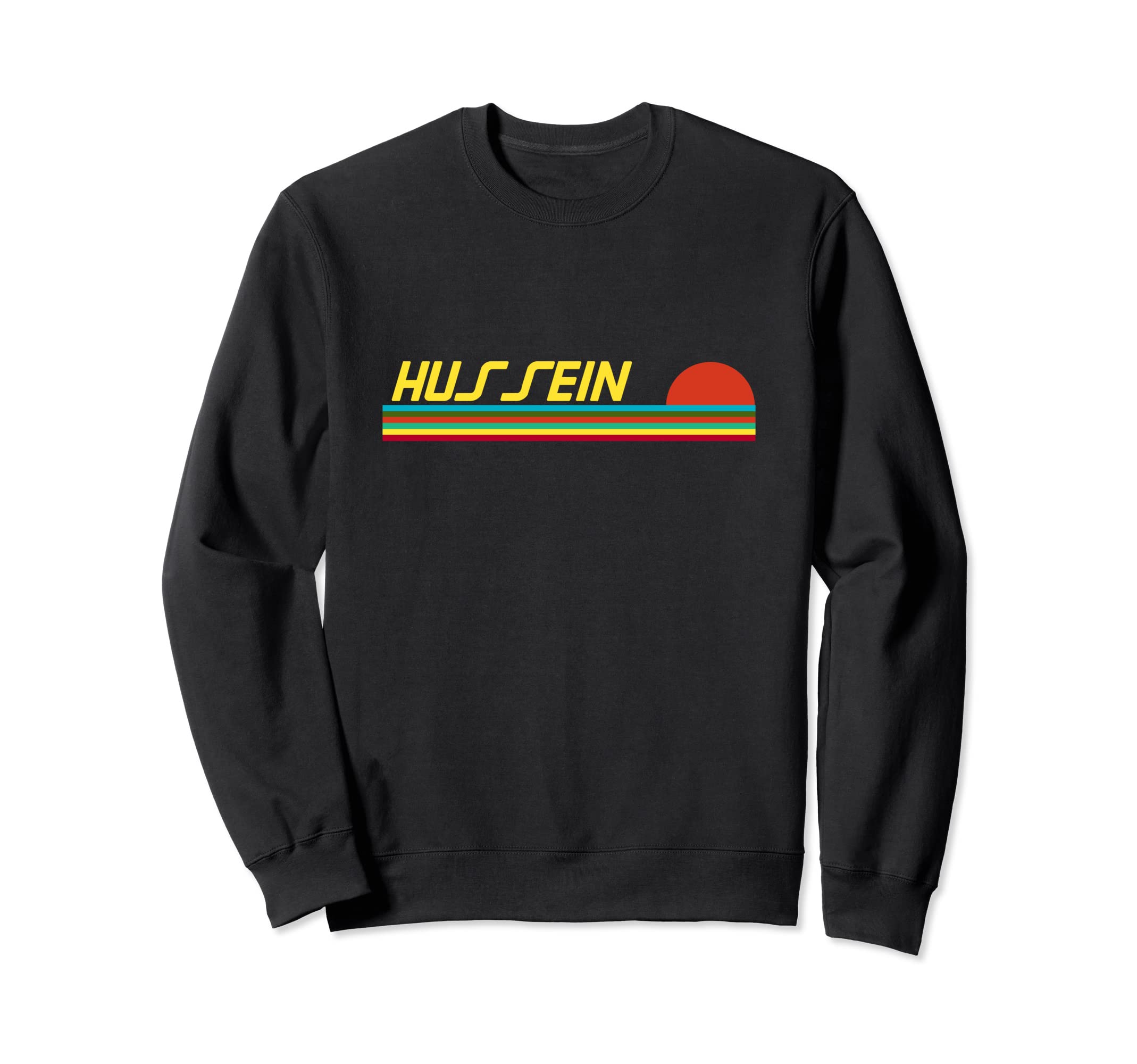 Hussein First Name Logo Sunset Surfer Sweatshirt - Graphic Print Unisex - T-Shirt, Sweatshirt, Hoodie