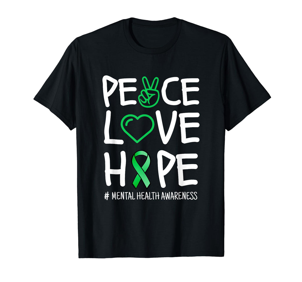 Peace Love Hope Green Ribbon Funny T-Shirt - Custom Art Print Men Women - T-Shirt, Sweatshirt, Hoodie