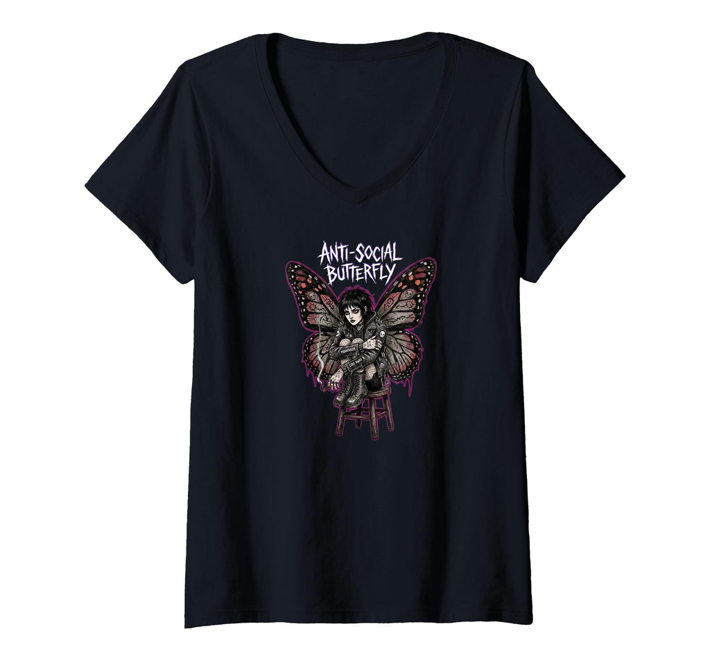 Womens Anti Social Butterfly Goth Trad T-Shirt - Unique Graphic for Adults - T-Shirt, Sweatshirt, Hoodie