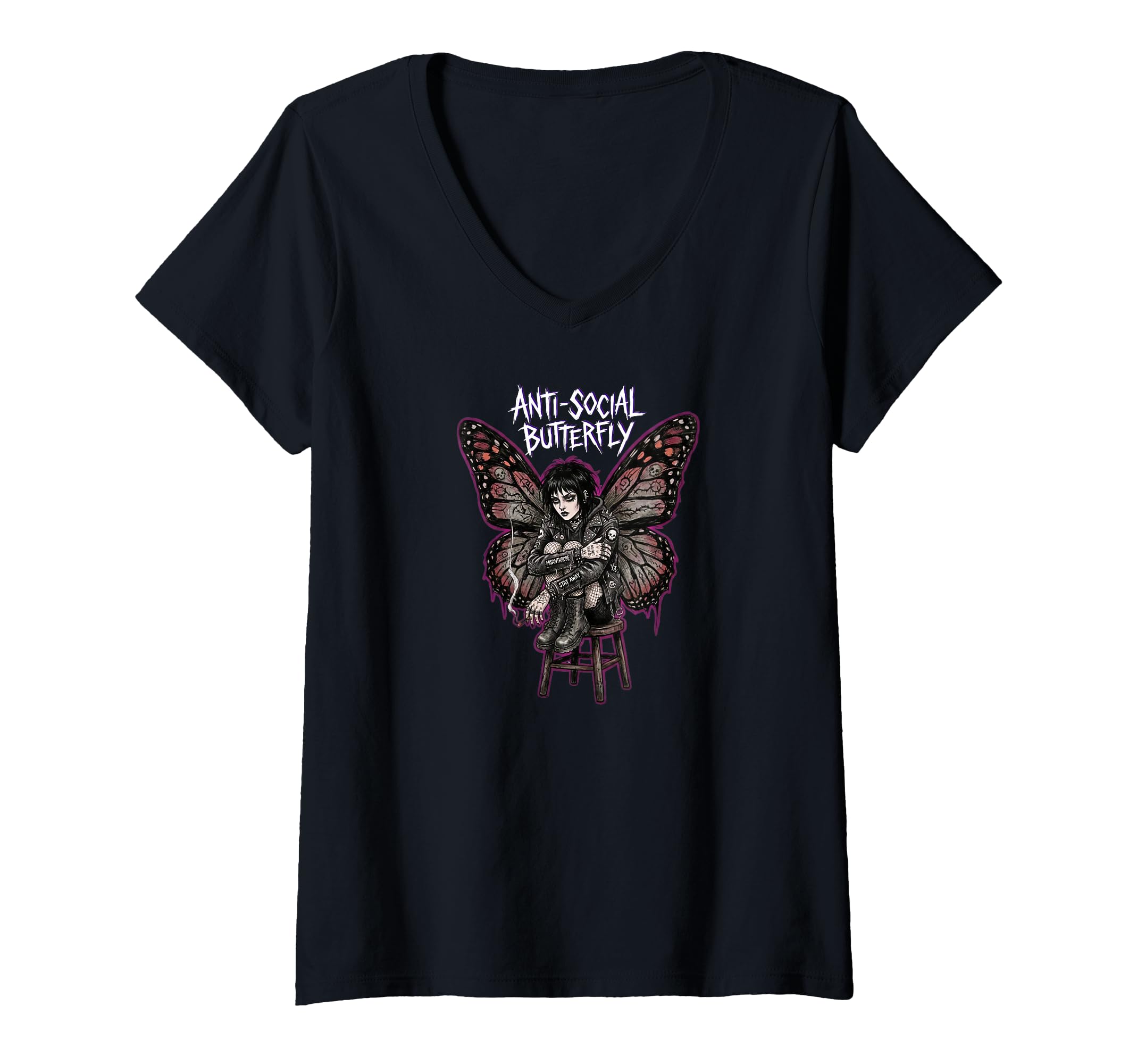 Womens Anti Social Butterfly Goth Trad T-Shirt - Unique Graphic for Adults - T-Shirt, Sweatshirt, Hoodie