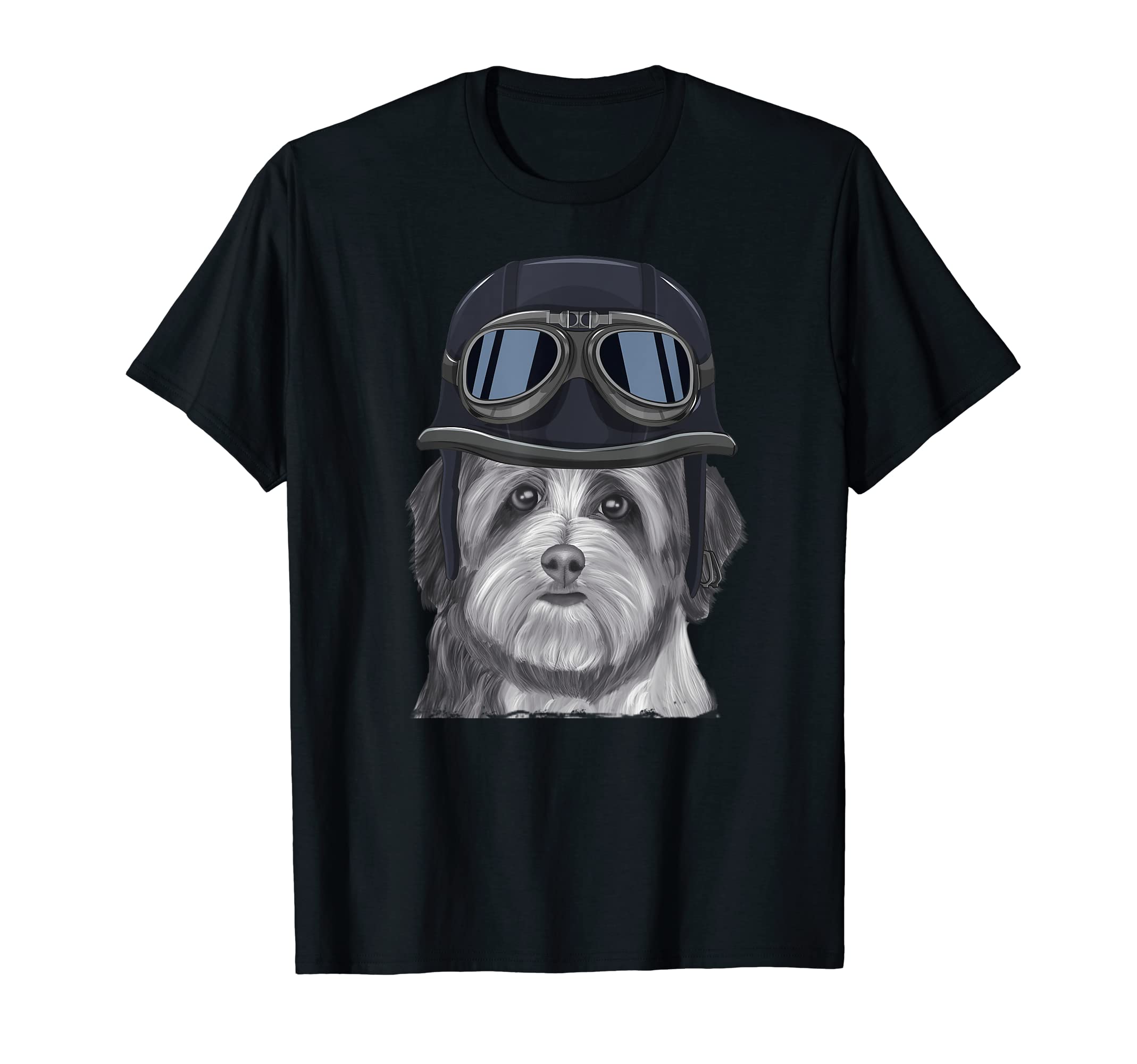 Havanese Wearing Motorcycle Helmet T-Shirt - Custom Art Print Men Women - T-Shirt, Sweatshirt, Hoodie