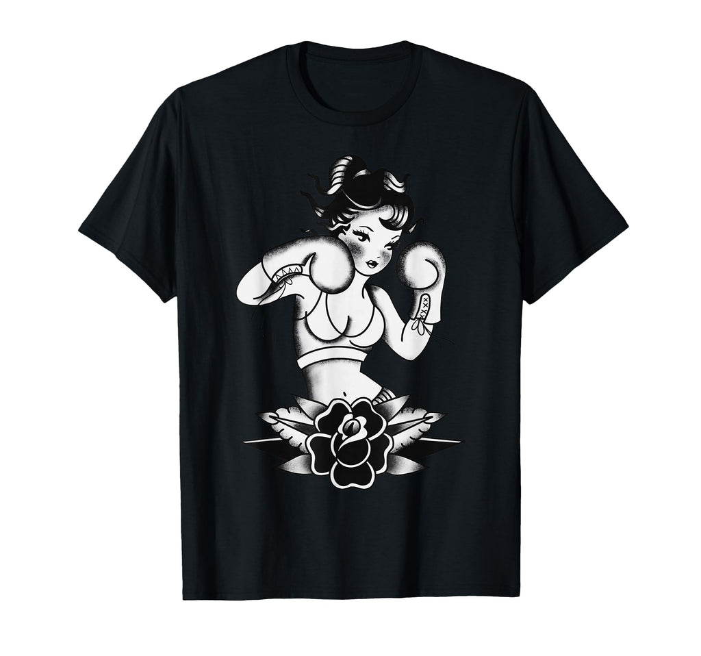 Traditional Boxer Pin Up Pretty Blackwork T-Shirt - Graphic Print Unisex - T-Shirt, Sweatshirt, Hoodie