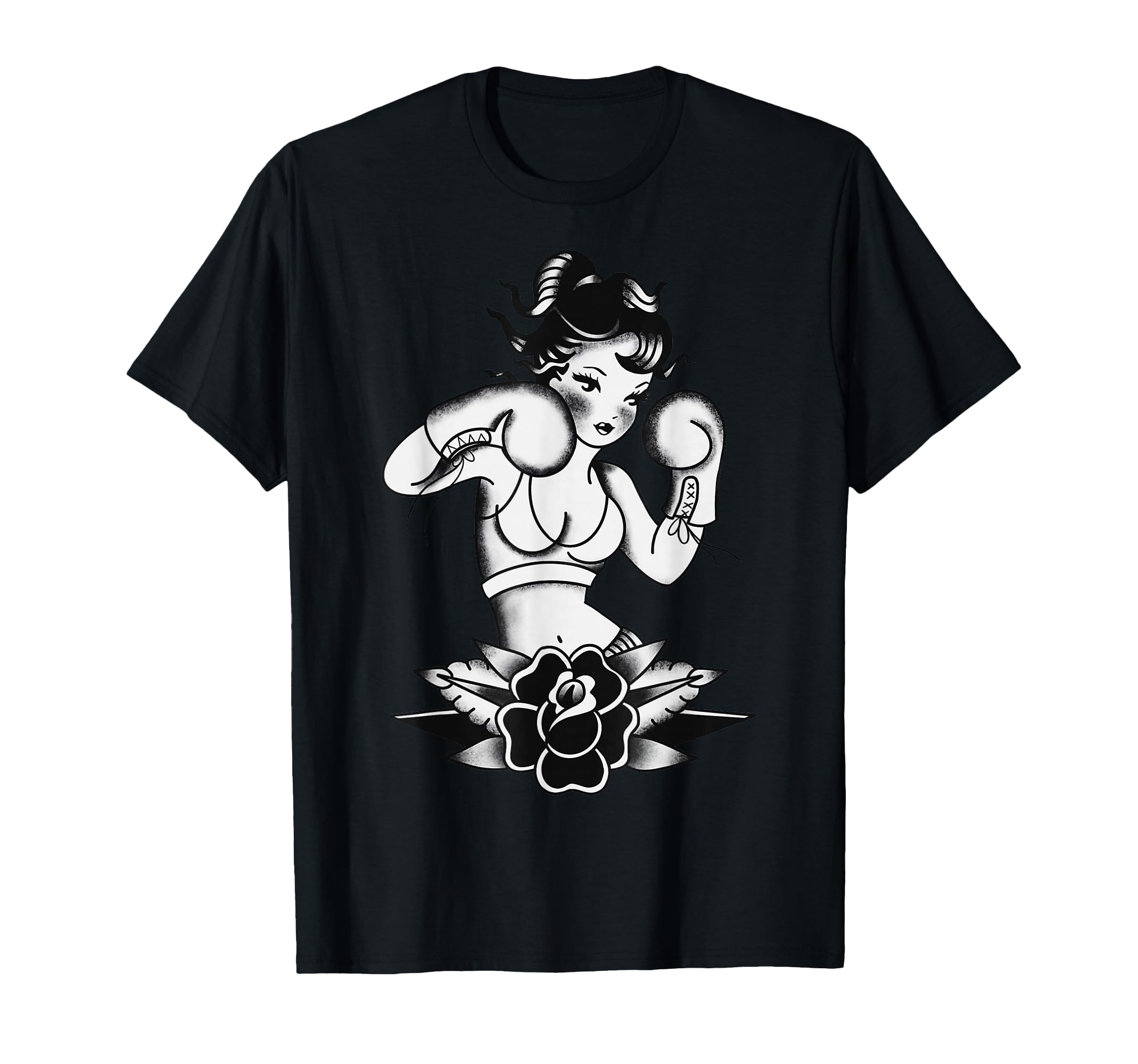 Traditional Boxer Pin Up Pretty Blackwork T-Shirt - Graphic Print Unisex - T-Shirt, Sweatshirt, Hoodie