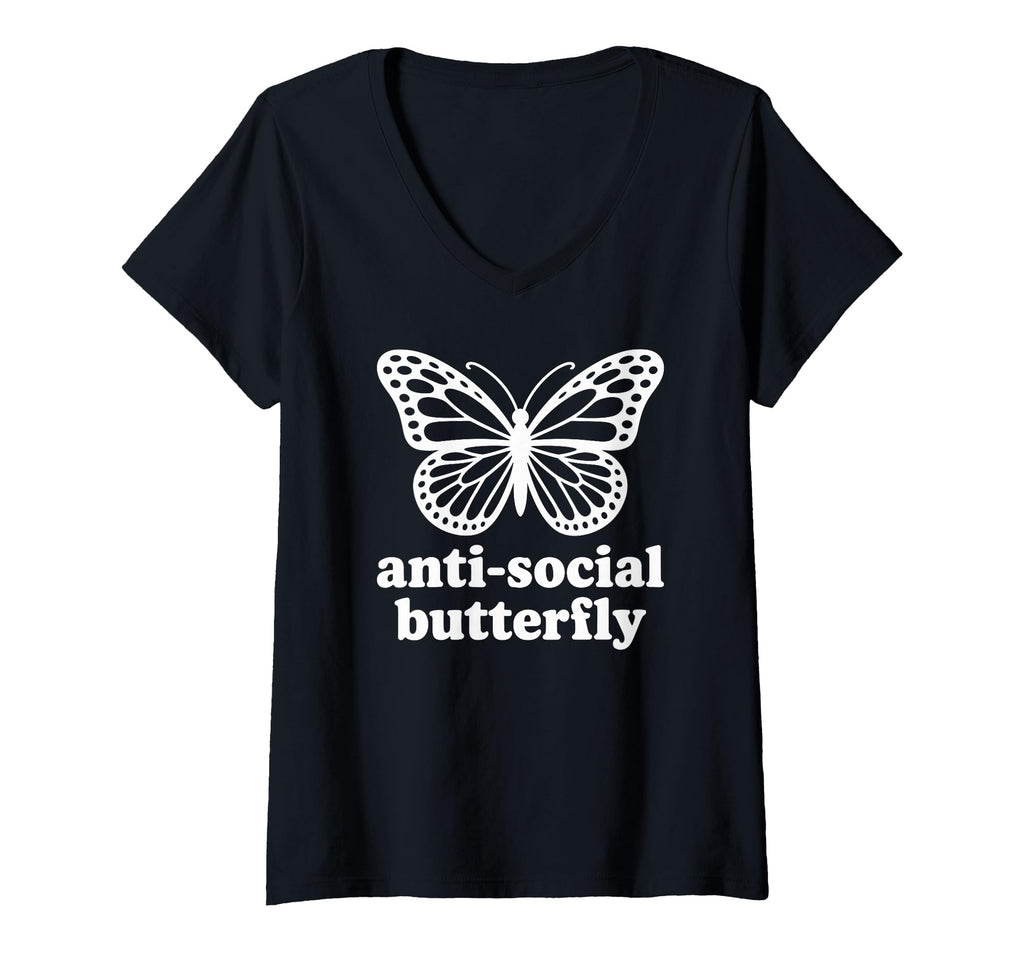 Womens Antisocial Butterfly Funny V T-Shirt - Aesthetic Graphic Men Women - T-Shirt, Sweatshirt, Hoodie