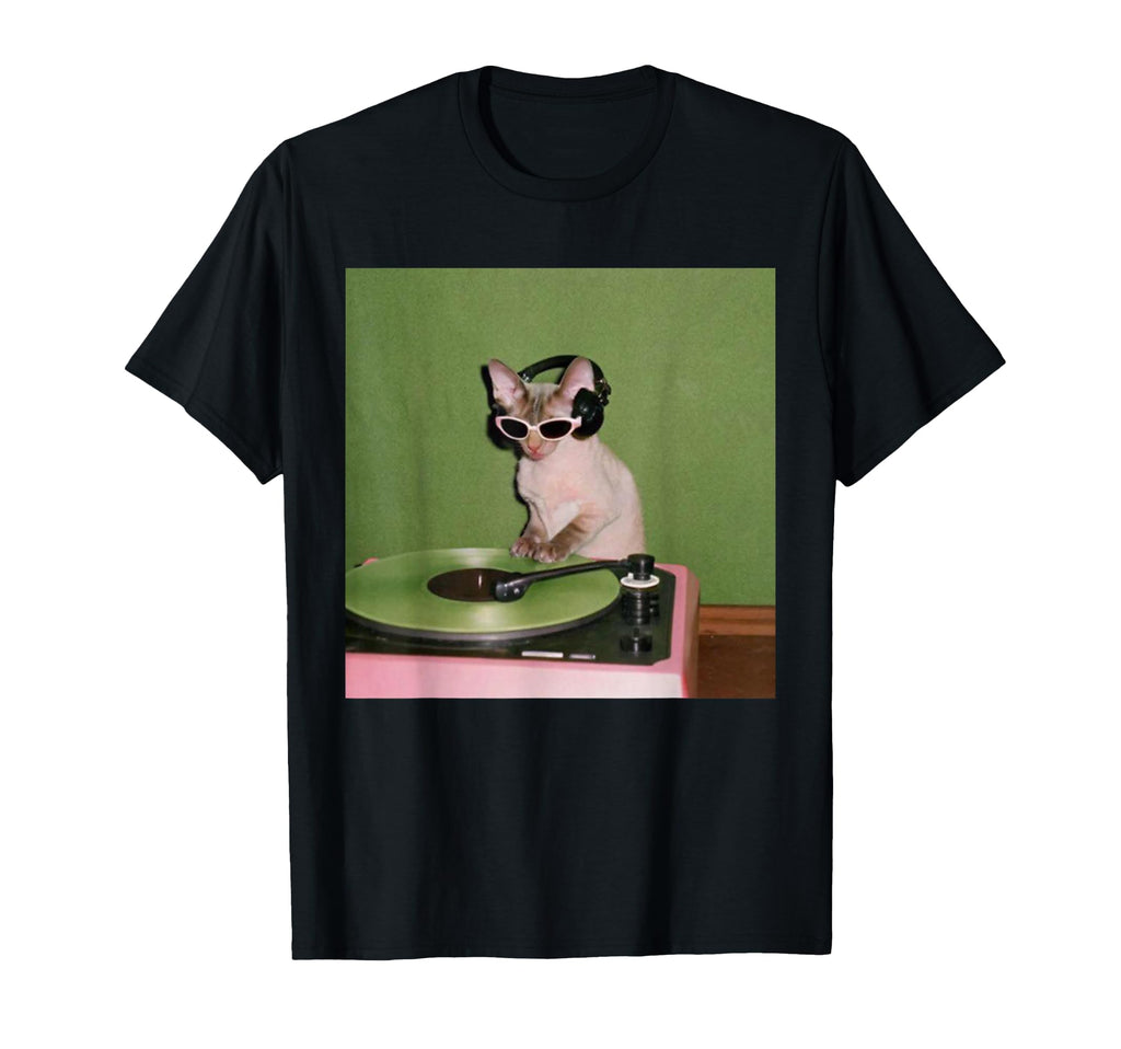Cat Dj Meme Kitty Vinyl Player Funny T-Shirt - Novelty Apparel Unisex - T-Shirt, Sweatshirt, Hoodie