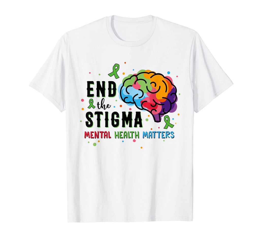 Green Ribbon End Stigma Mental Health T-Shirt - Graphic Print Unisex - T-Shirt, Sweatshirt, Hoodie