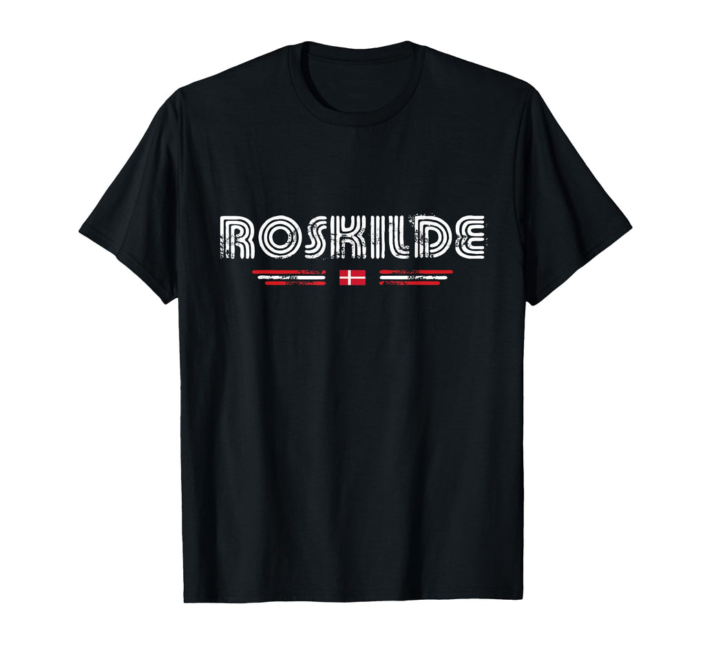 Roskilde Denmark 70S 80S Type Flag T-Shirt - Trendy Graphic Unisex - T-Shirt, Sweatshirt, Hoodie