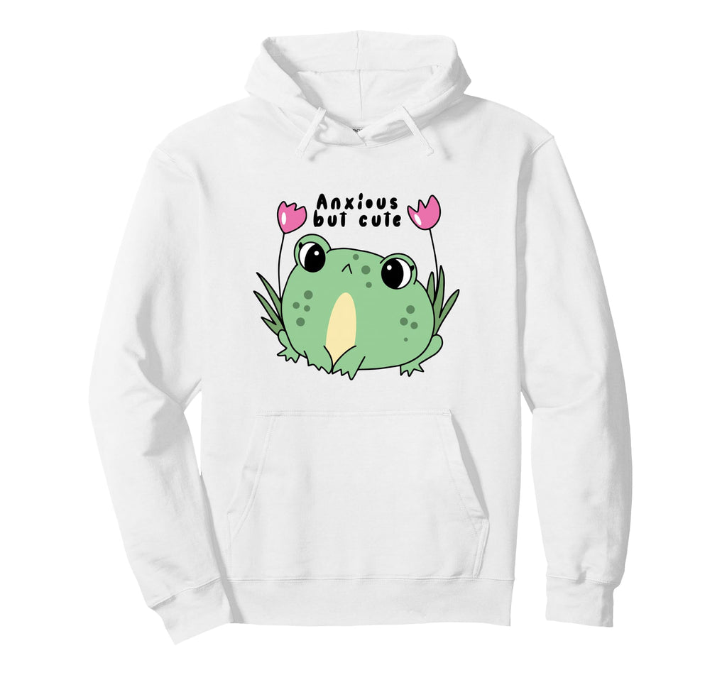 Anxious But Frog Funny Mental Health Hoodie - Minimalist Print Men Women - T-Shirt, Sweatshirt, Hoodie