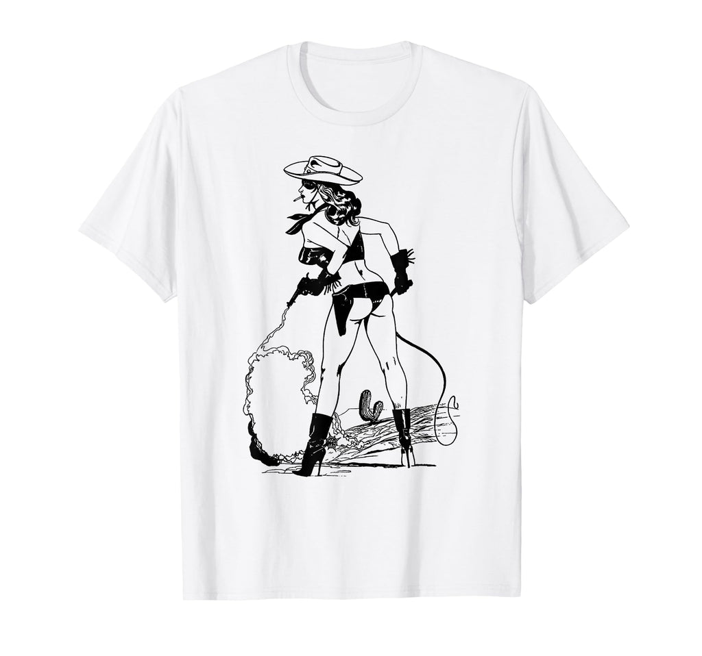 Western Pin Up W Whip Cowgirl Sexy T-Shirt - Fun Novelty Design Men Women - T-Shirt, Sweatshirt, Hoodie