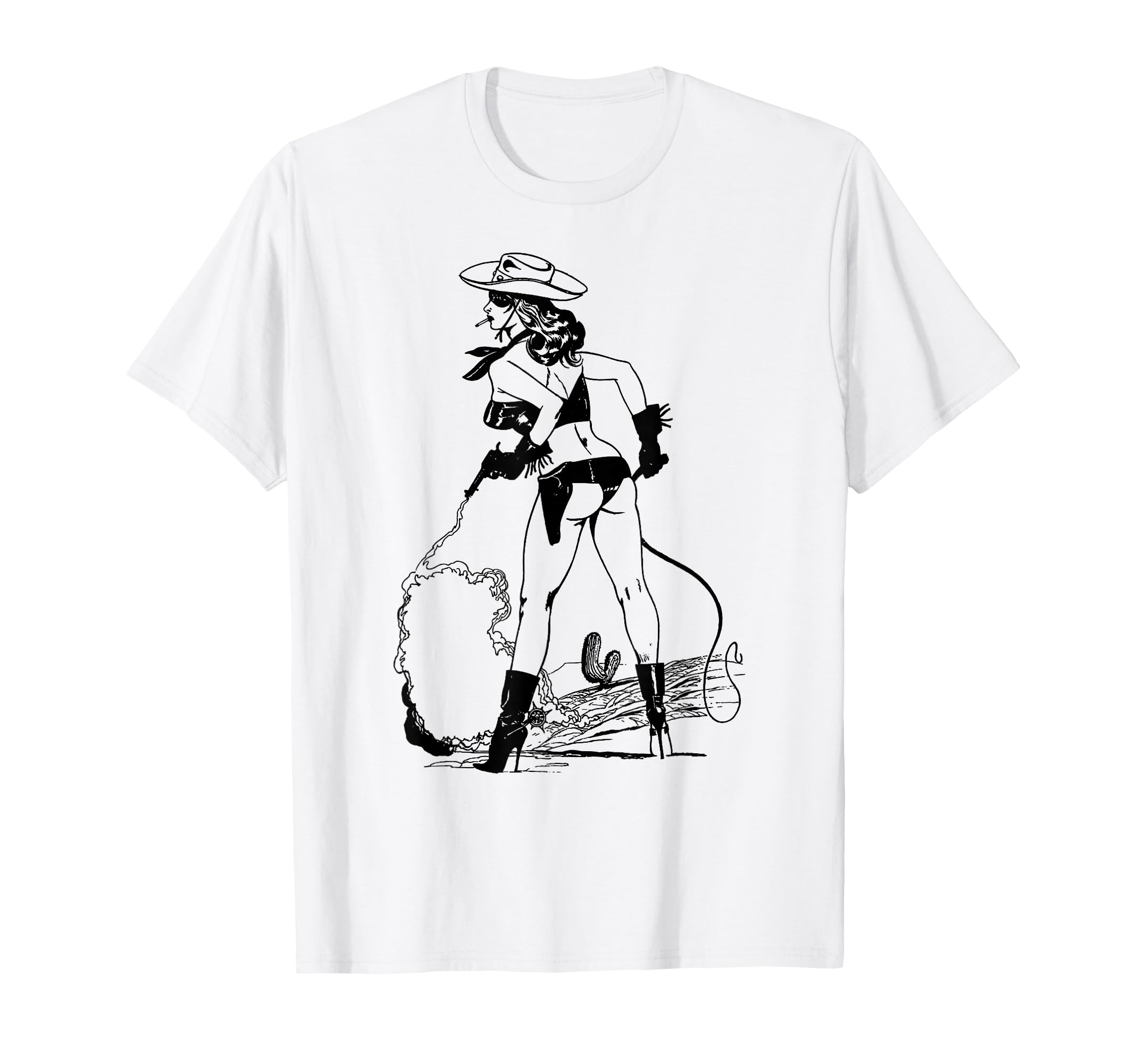 Western Pin Up W Whip Cowgirl Sexy T-Shirt - Fun Novelty Design Men Women - T-Shirt, Sweatshirt, Hoodie