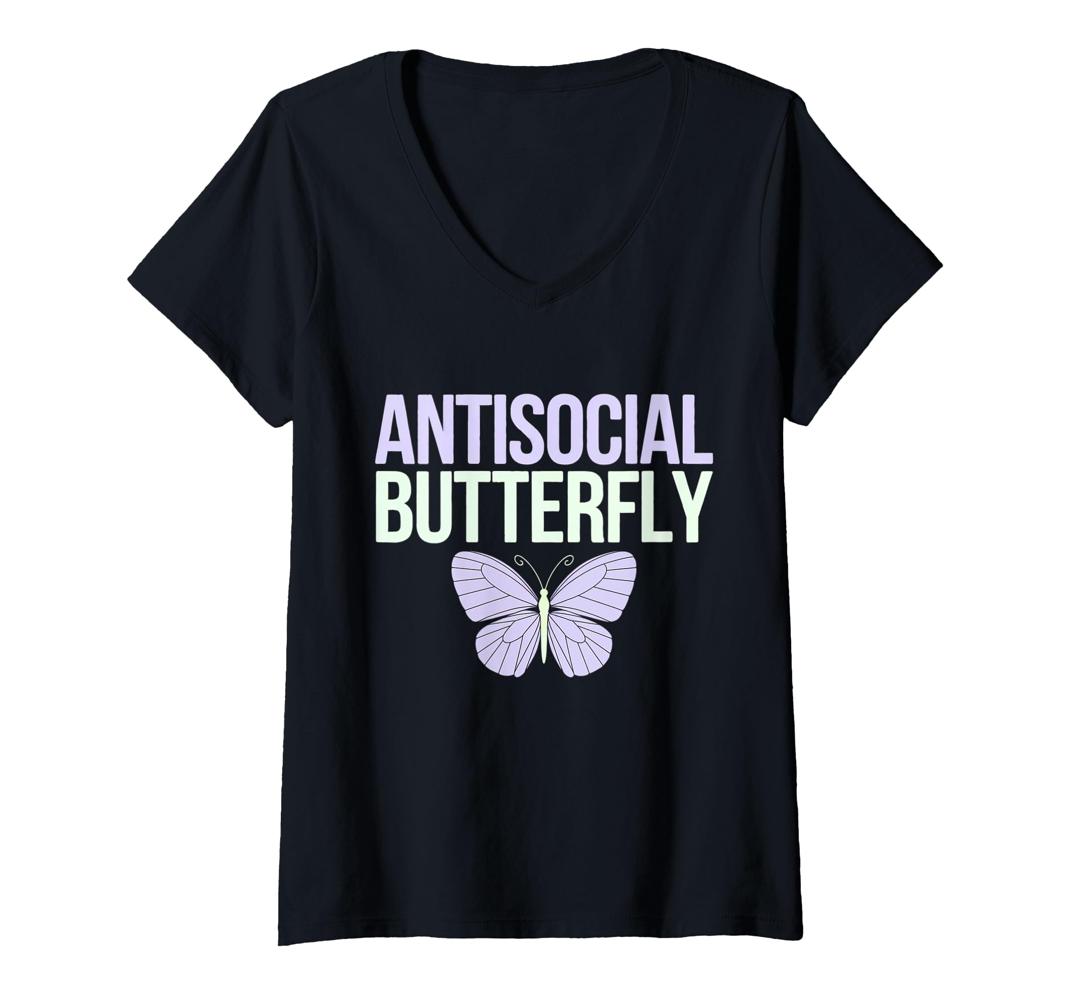 Womens Antisocial Butterfly V Neck T-Shirt - Minimalist Print for Adults - T-Shirt, Sweatshirt, Hoodie
