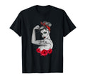 Power Pin Up Red Roses Rosieriveter T-Shirt - Trendy Graphic Unisex - T-Shirt, Sweatshirt, Hoodie