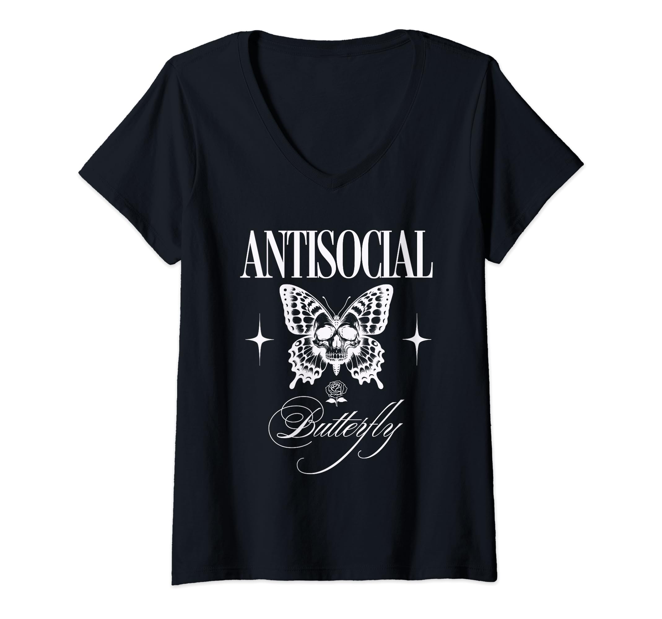 Womens Antisocial Butterfly Funny V Neck T-Shirt - Unique Graphic Men Women - T-Shirt, Sweatshirt, Hoodie