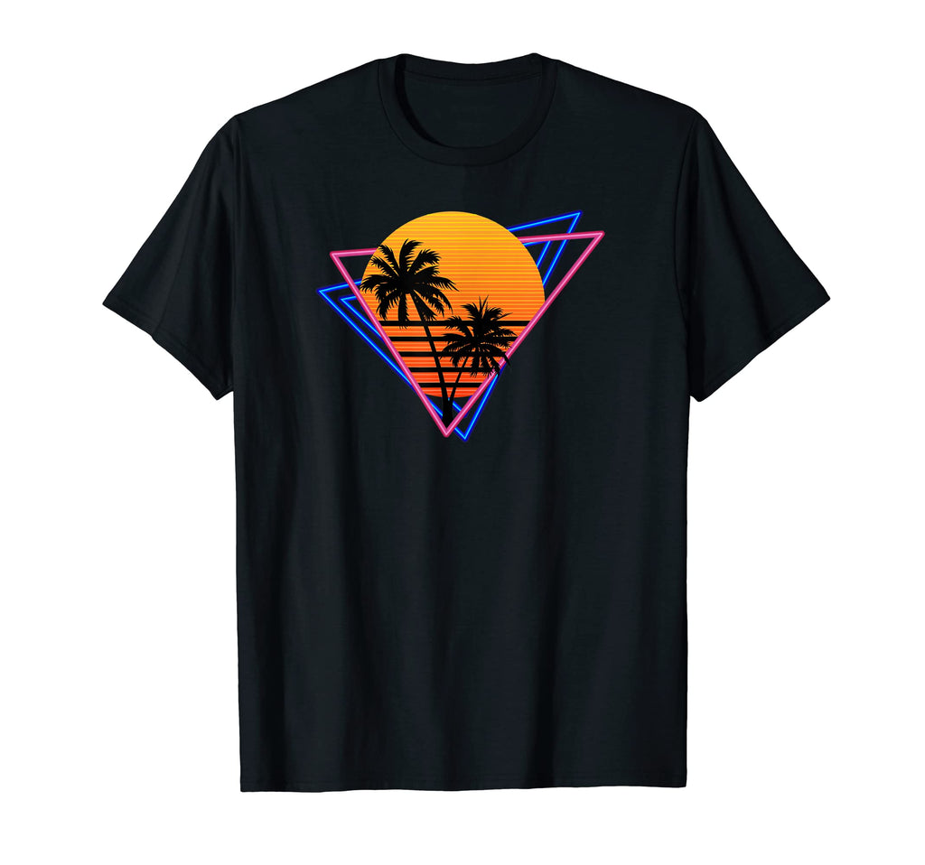 80S Deco Palm Tree Sunset T-Shirt - Custom Art Print Unisex - T-Shirt, Sweatshirt, Hoodie