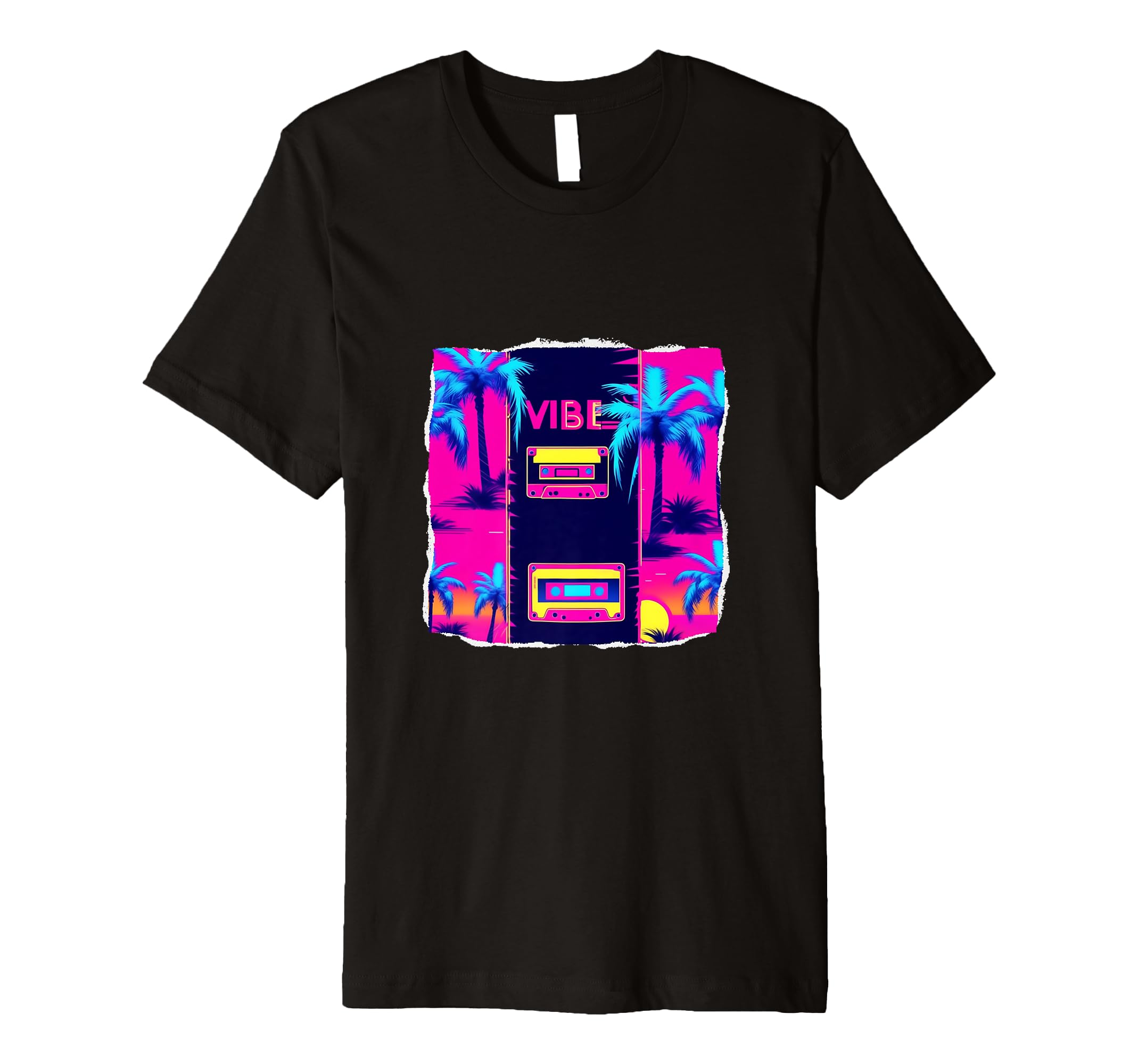 80S Neon Geometric Art Sunset Cassette T-Shirt - Graphic Print Men Women - T-Shirt, Sweatshirt, Hoodie