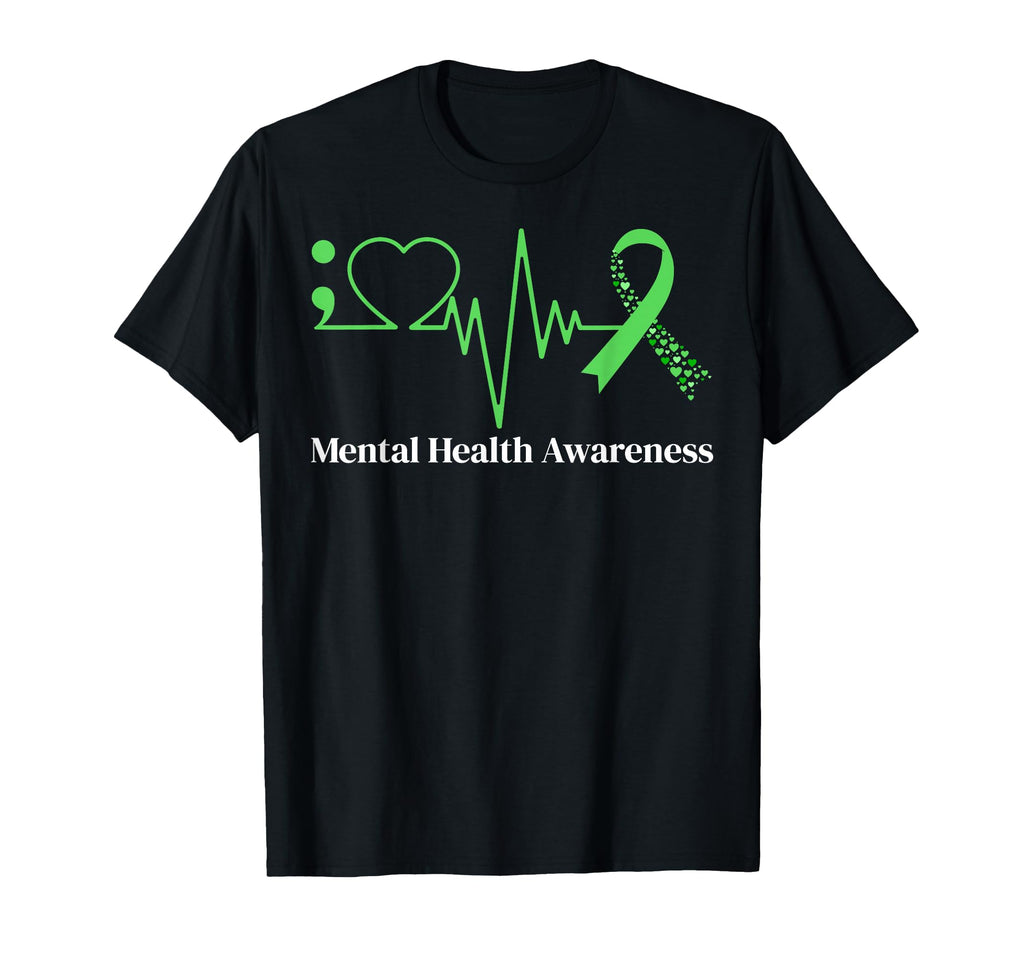 Semicolon Heart Beat Green Ribbon T-Shirt - Novelty Apparel for Adults - T-Shirt, Sweatshirt, Hoodie