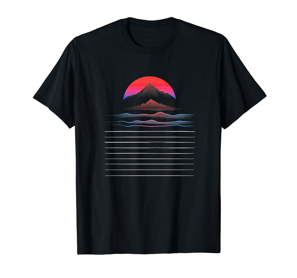 Futuristic Mountain Sunset Red Black T-Shirt - Novelty Apparel Unisex - T-Shirt, Sweatshirt, Hoodie