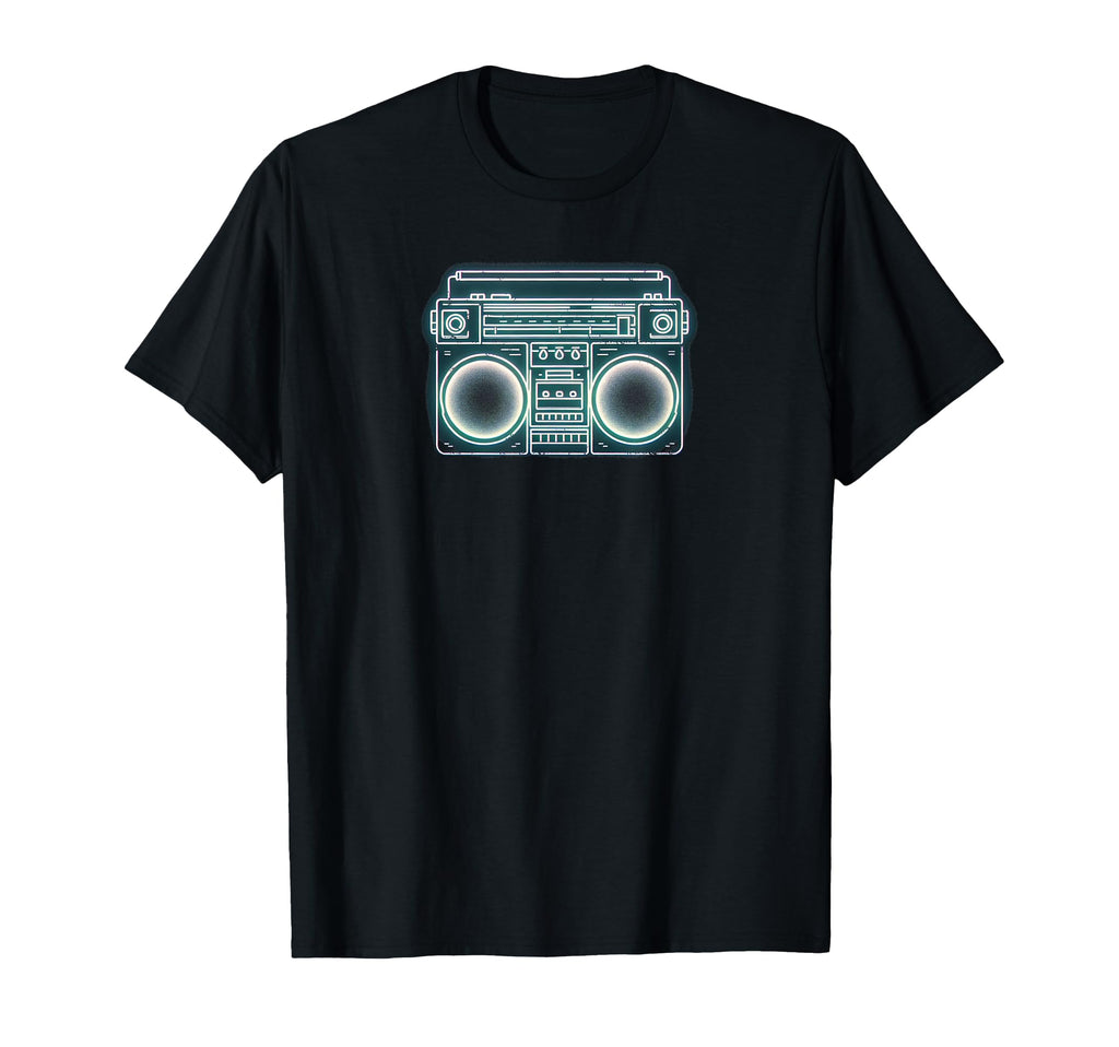 80S Boombox Neon Silhouette T-Shirt - Graphic Print for Adults - T-Shirt, Sweatshirt, Hoodie