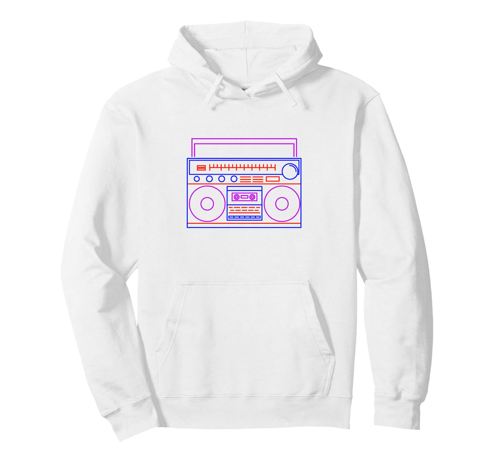 Colorful Boombox Synthwave Music Hoodie - Fun Novelty Design for Adults - T-Shirt, Sweatshirt, Hoodie