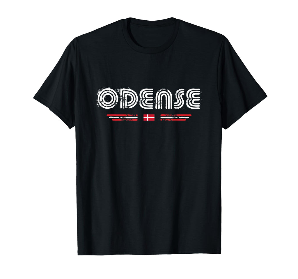 Odense Denmark 70S 80S Type Flag T-Shirt - Unique Graphic Unisex - T-Shirt, Sweatshirt, Hoodie