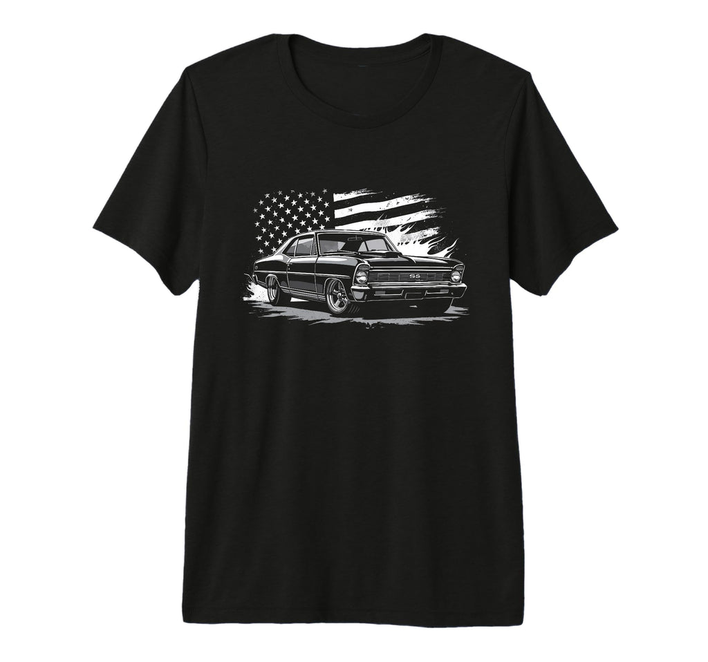 66 67 Nova Ss Muscle Car American Flag T-Shirt - Custom Art Print Unisex - T-Shirt, Sweatshirt, Hoodie