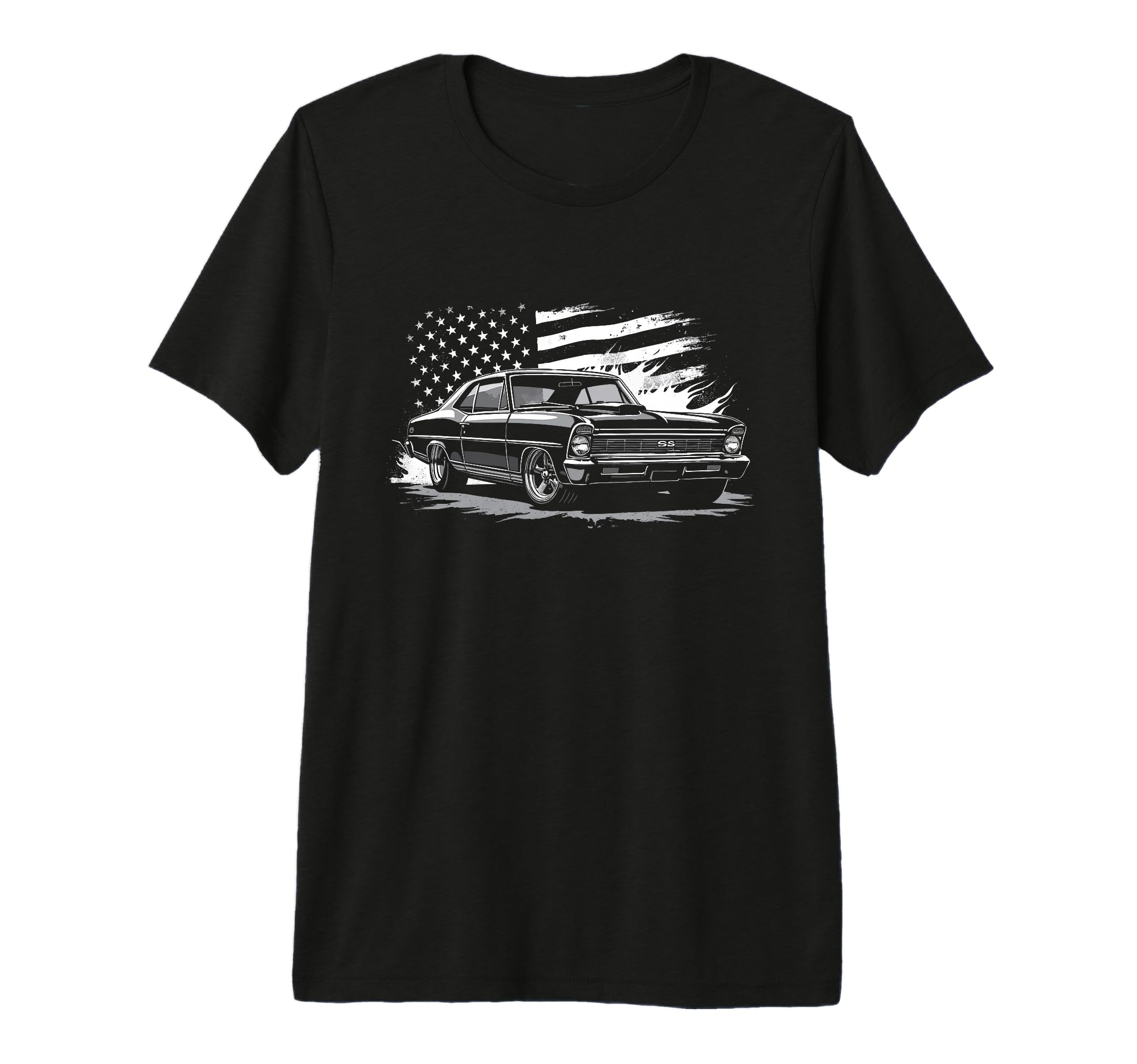 66 67 Nova Ss Muscle Car American Flag T-Shirt - Custom Art Print Unisex - T-Shirt, Sweatshirt, Hoodie