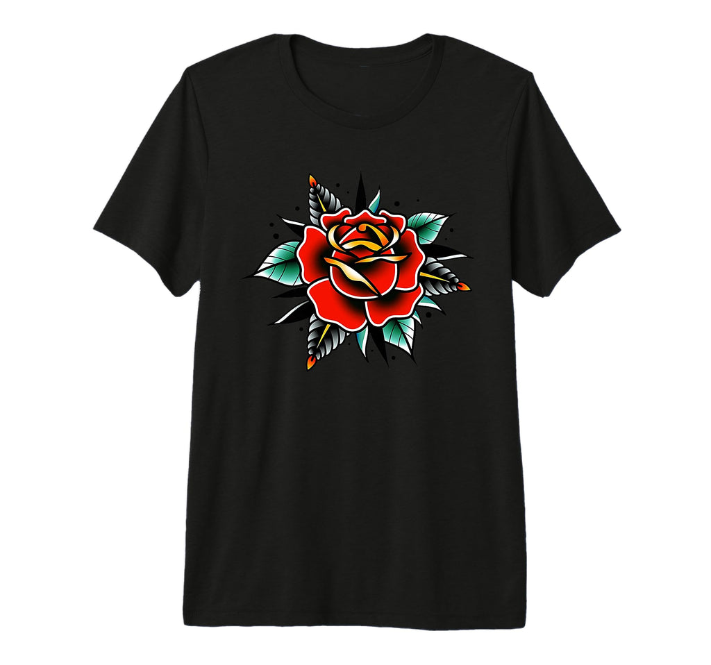 Rose Flower Tattoo Flash Tri Blend T-Shirt - Trendy Graphic for Adults - T-Shirt, Sweatshirt, Hoodie