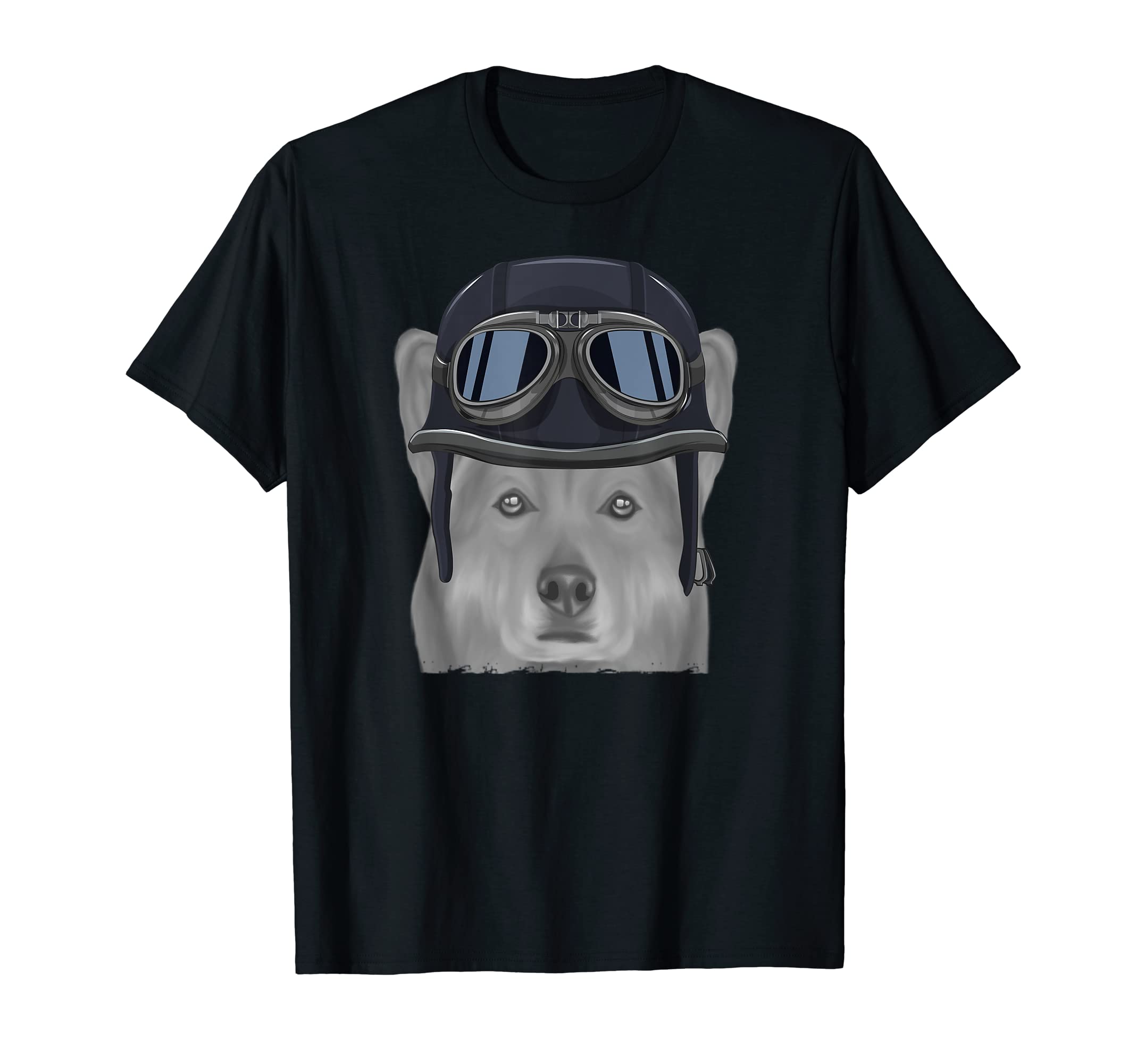 Canaan Dog Wearing Motorcycle Helmet T-Shirt - Novelty Apparel for Adults - T-Shirt, Sweatshirt, Hoodie