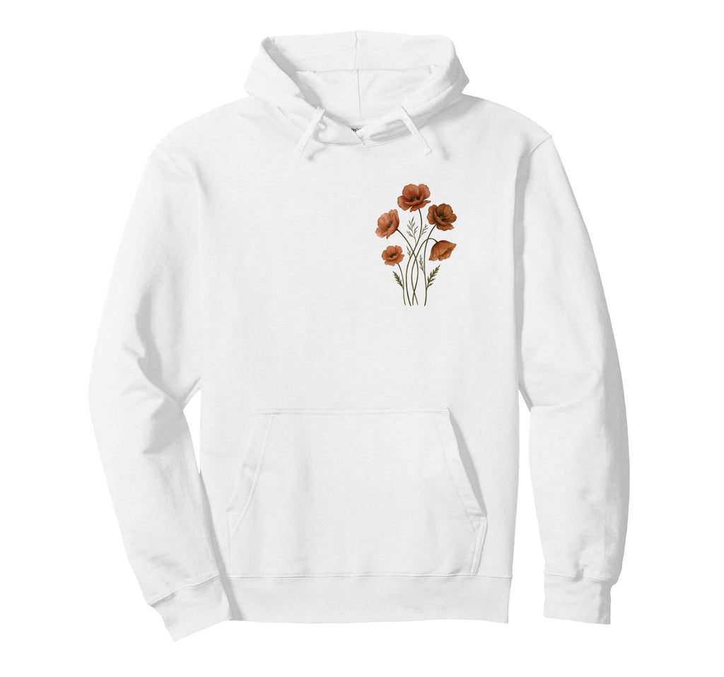 Poppy Flowers Botanical Boho Floral Hoodie - Custom Art Print Unisex - T-Shirt, Sweatshirt, Hoodie