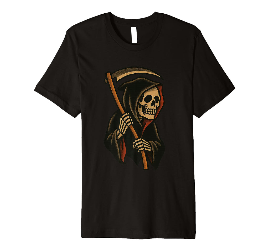 Tattoo Grim Reaper Traditional Flash T-Shirt - Minimalist Print Men Women - T-Shirt, Sweatshirt, Hoodie